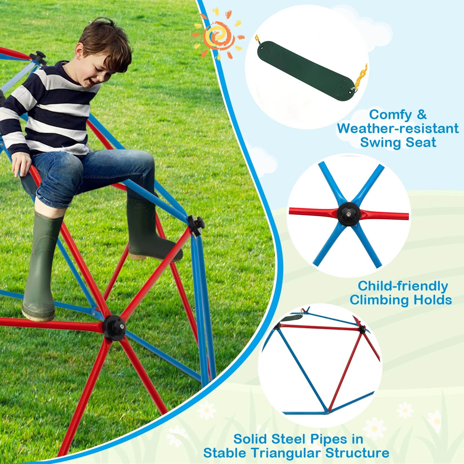 10 Feet Dome Climber with Swing and 800 Lbs Load Capacity - Image 14