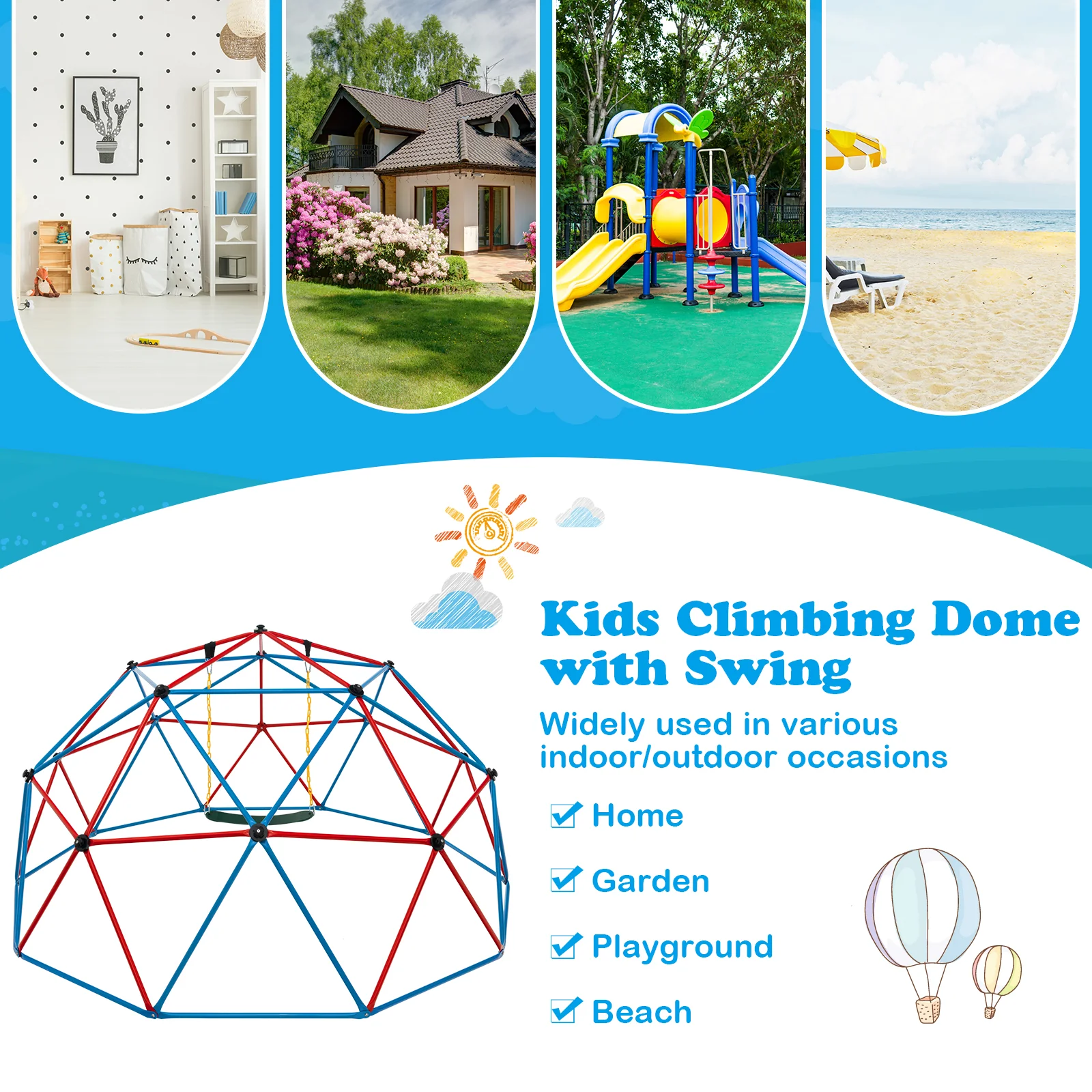 10 Feet Dome Climber with Swing and 800 Lbs Load Capacity - Image 15