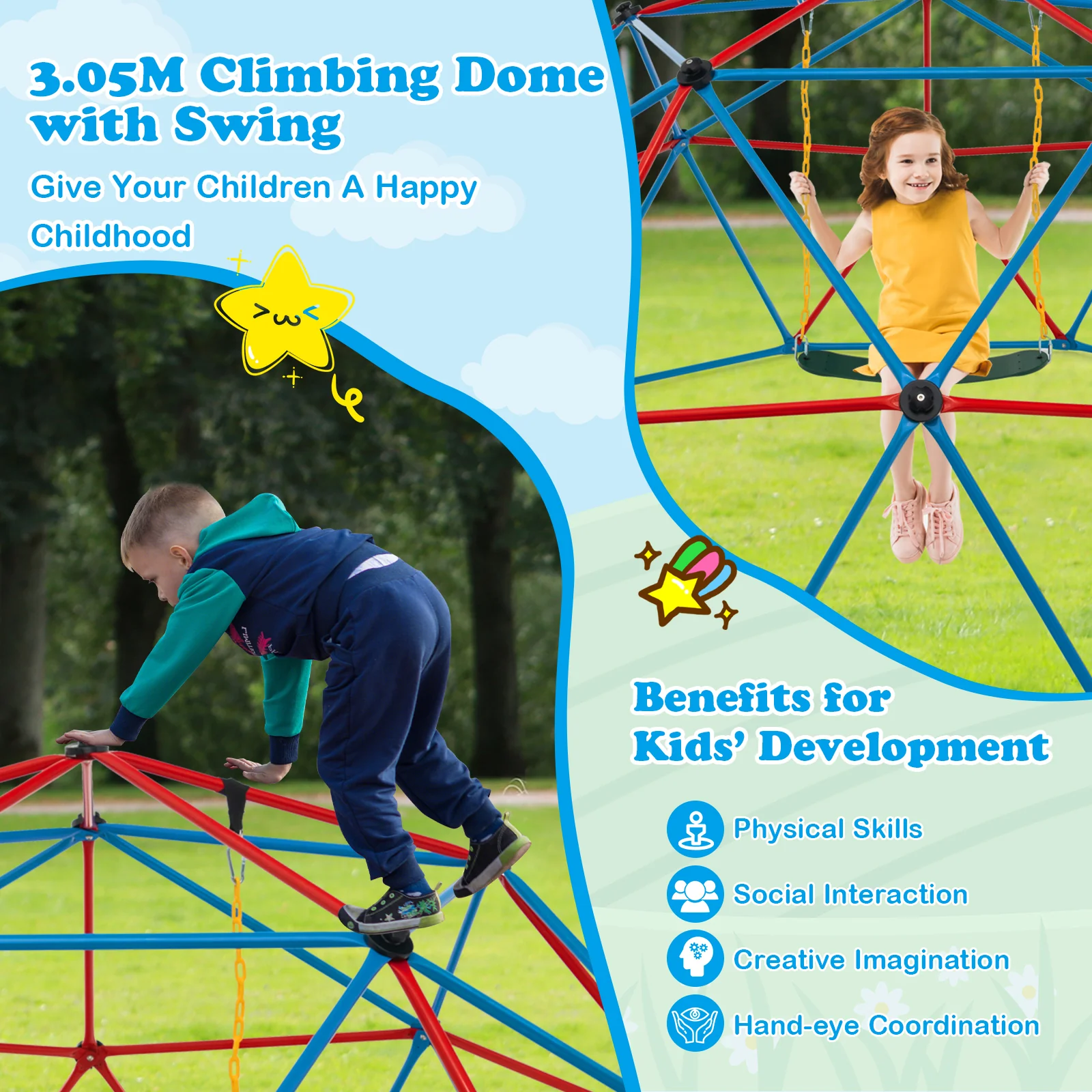 10 Feet Dome Climber with Swing and 800 Lbs Load Capacity - Image 16