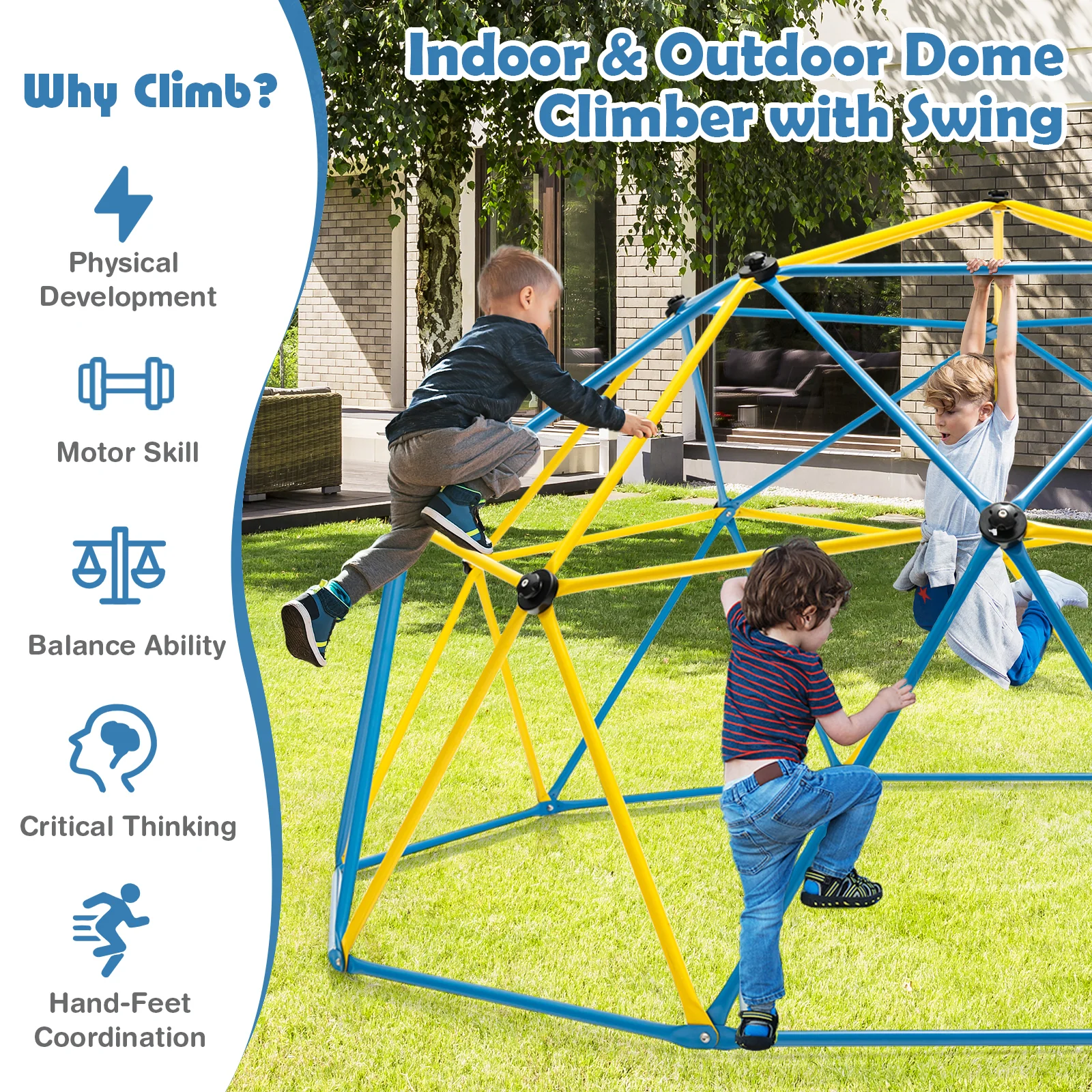 10 Feet Dome Climber with Swing and 800 Lbs Load Capacity - Image 2
