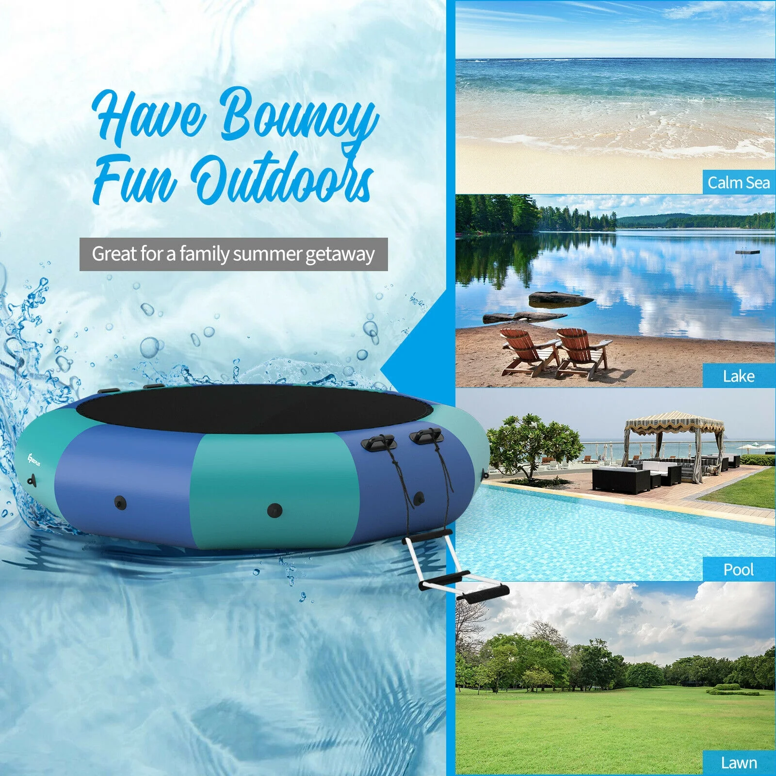 10 Feet Inflatable Splash Padded Water Bouncer Trampoline - Image 14