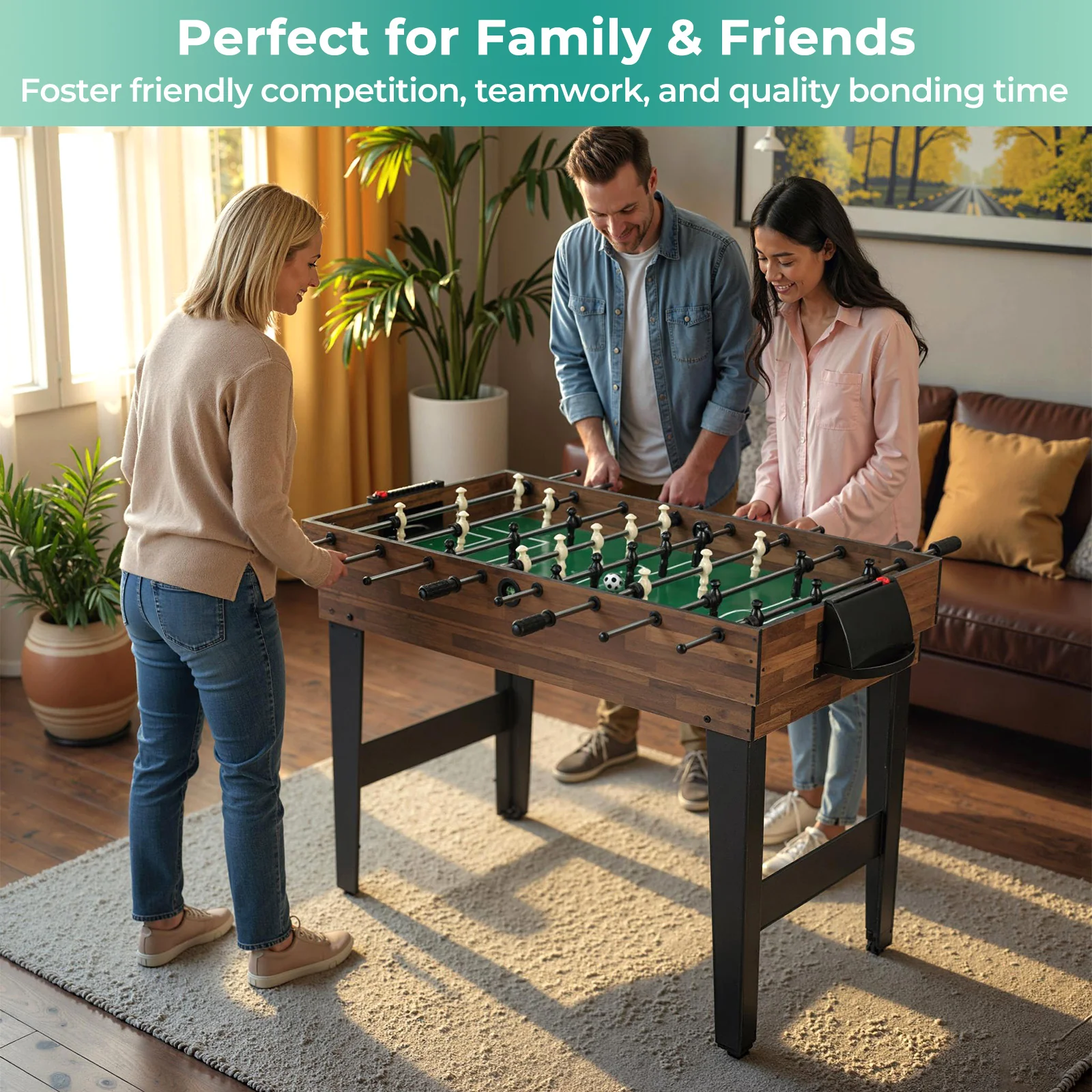 10-in-1 Combo Game Table Set 50inch Multi-Game Table with Foosball-Brown - Image 4