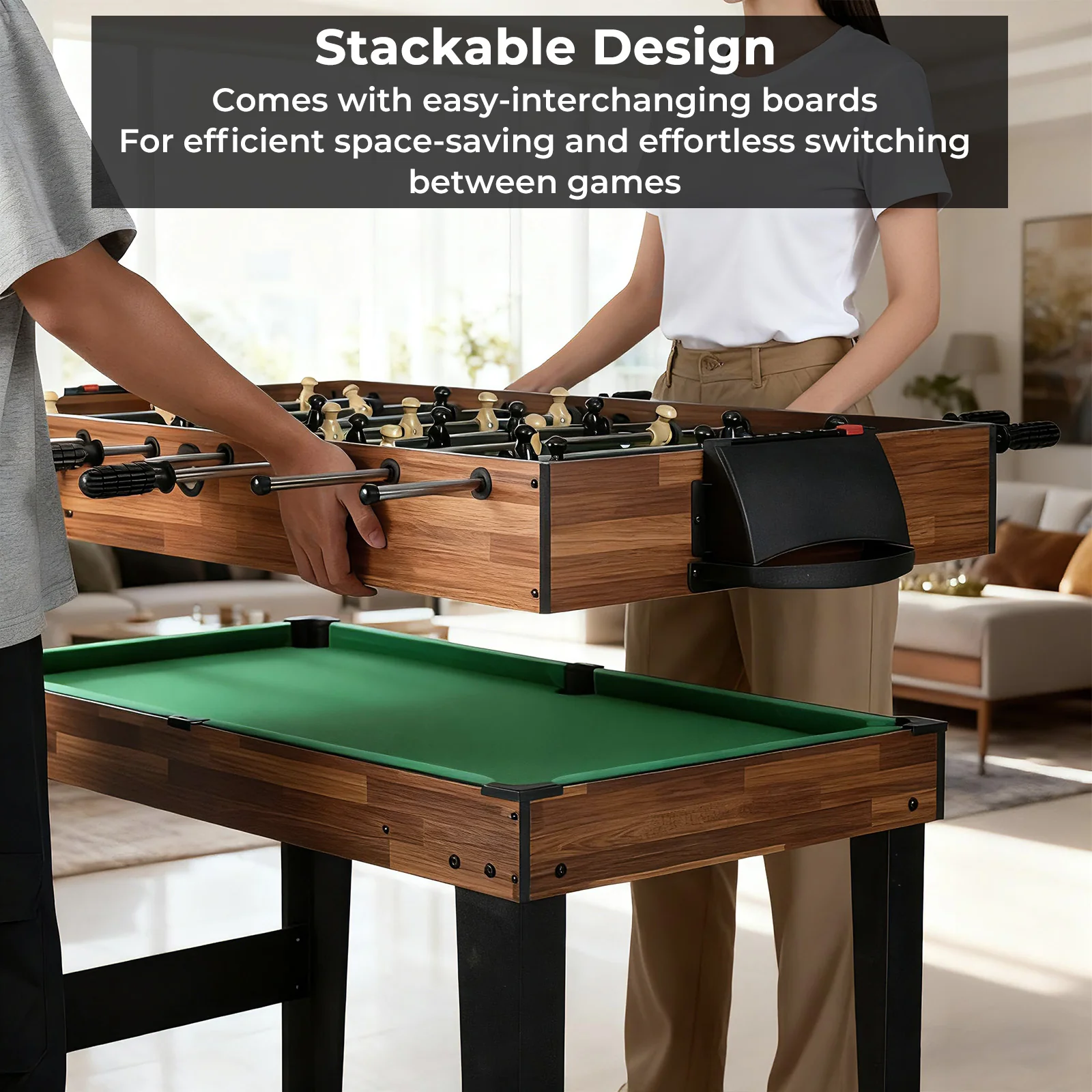10-in-1 Combo Game Table Set 50inch Multi-Game Table with Foosball-Brown - Image 8