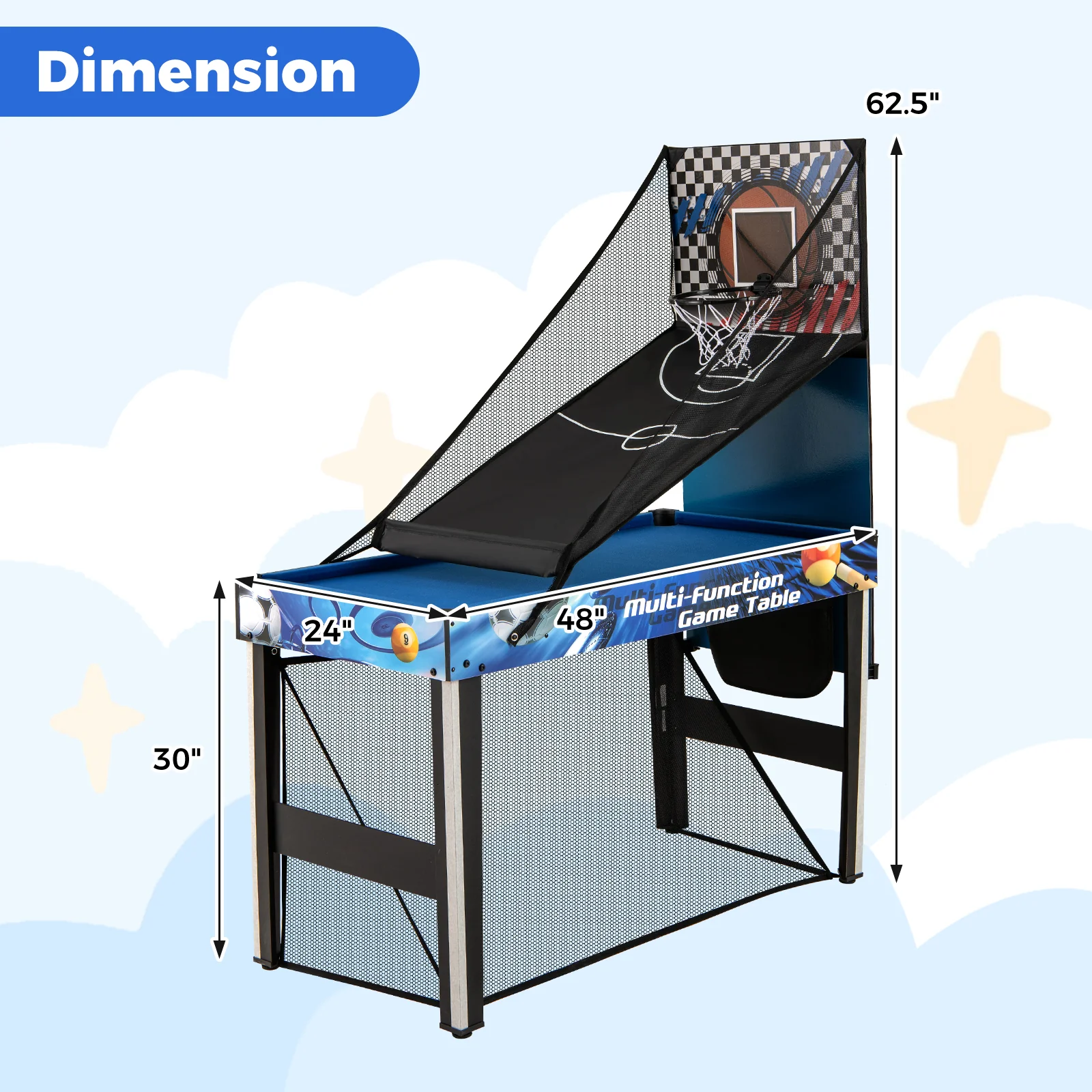 10-in-1 Combo Game Table Set with Table Tennis Basketball Soccer-Blue - Image 4