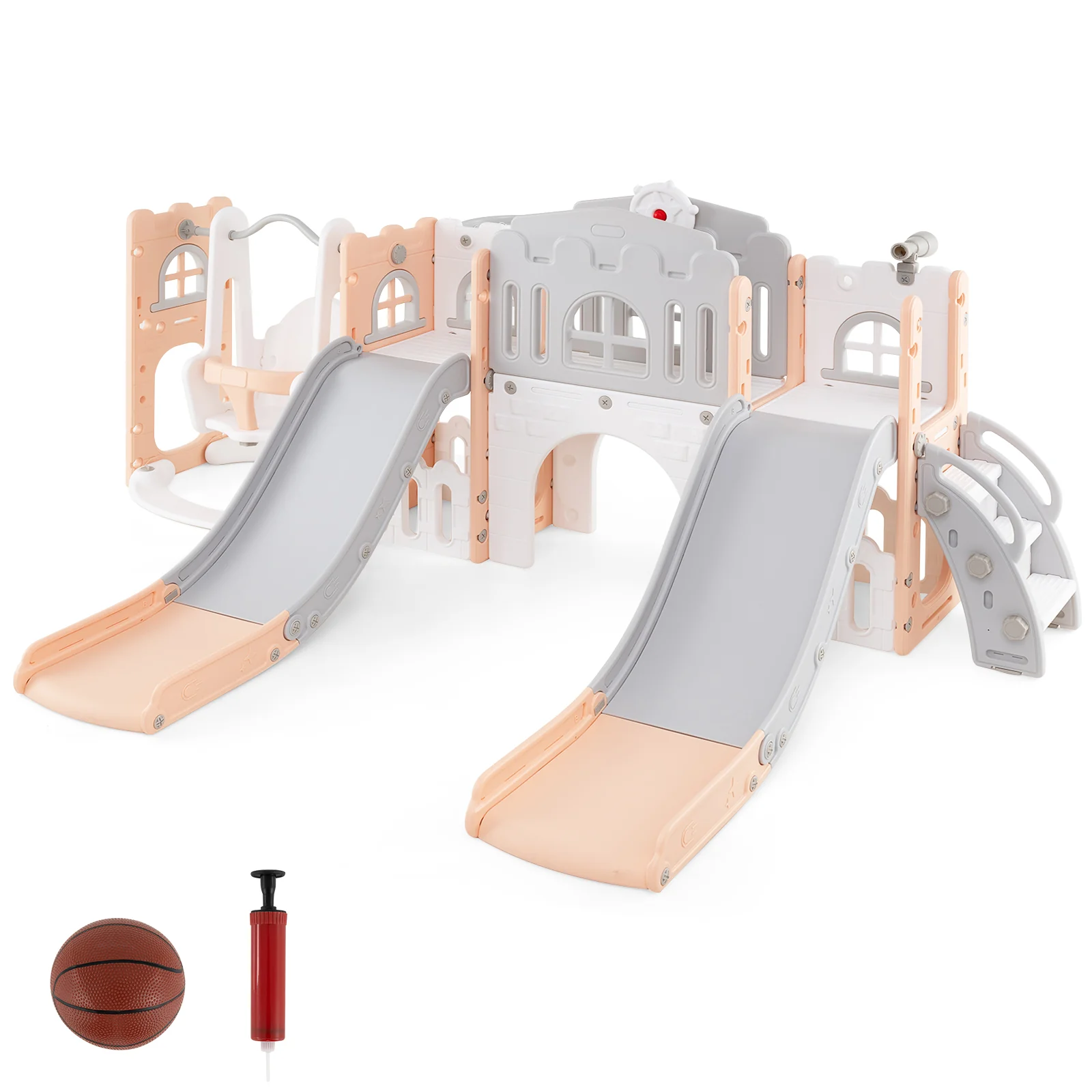 10-in-1 Toddler Slide and Swing Set with Double Slides and Tunnel - Image 10
