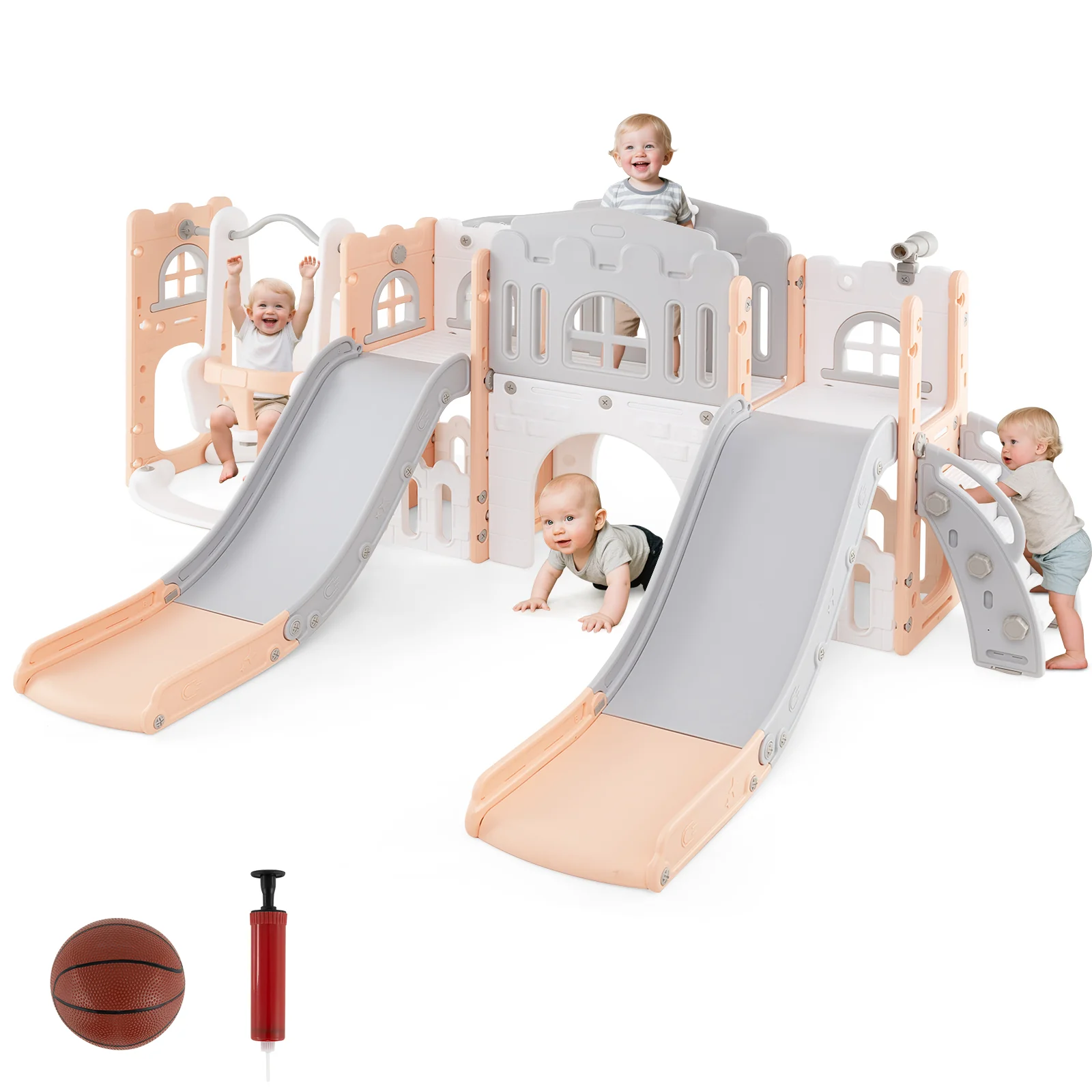 10-in-1 Toddler Slide and Swing Set with Double Slides and Tunnel - Image 11