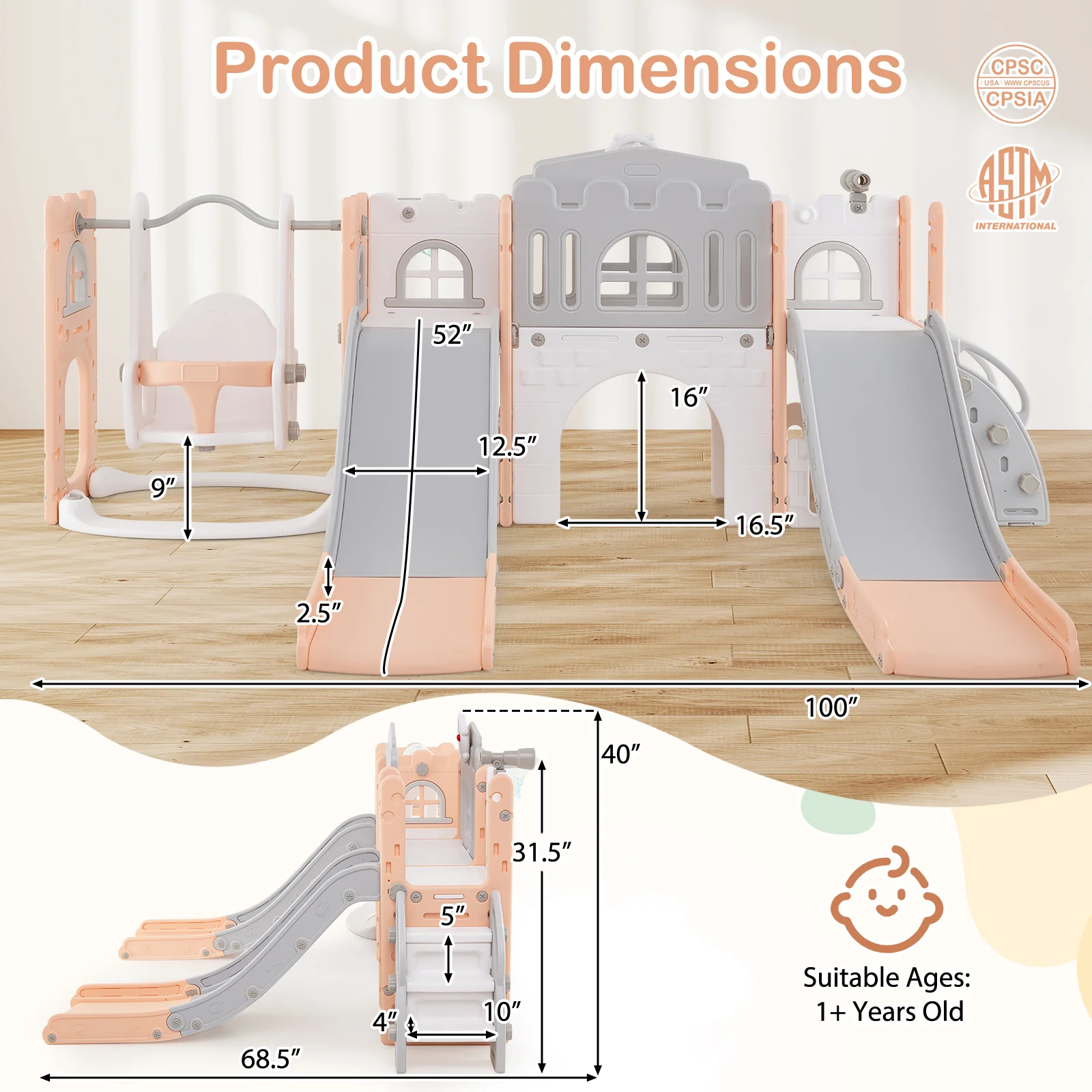 10-in-1 Toddler Slide and Swing Set with Double Slides and Tunnel - Image 12