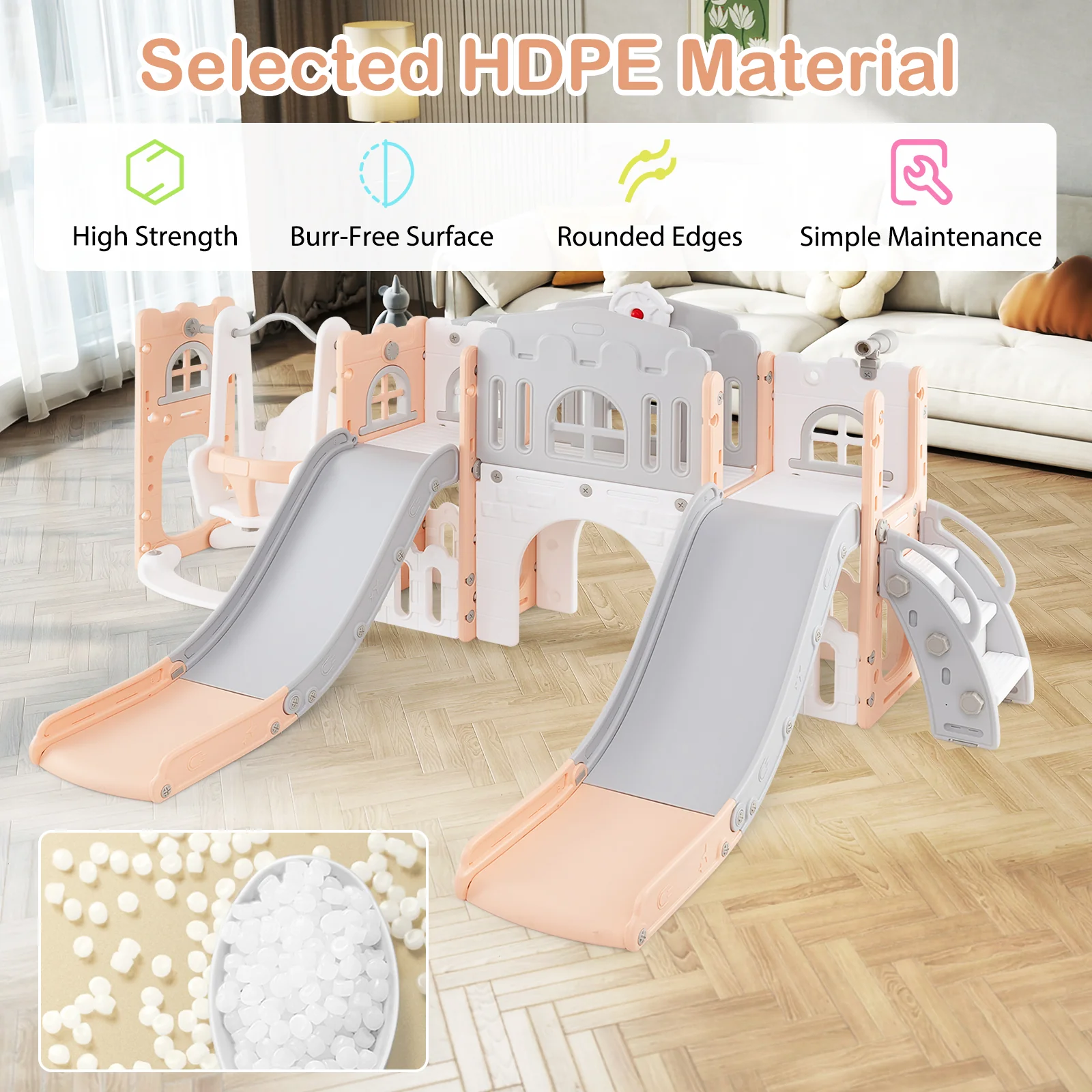 10-in-1 Toddler Slide and Swing Set with Double Slides and Tunnel - Image 13