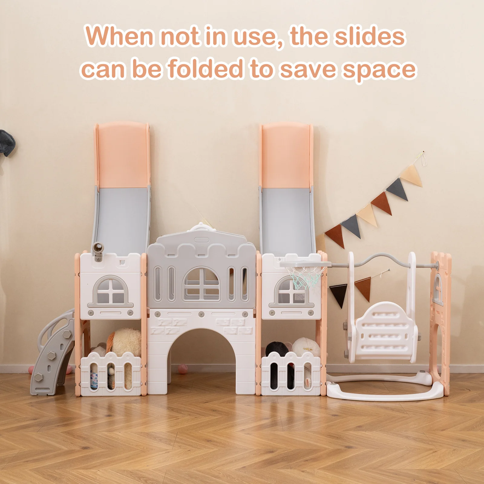 10-in-1 Toddler Slide and Swing Set with Double Slides and Tunnel - Image 15