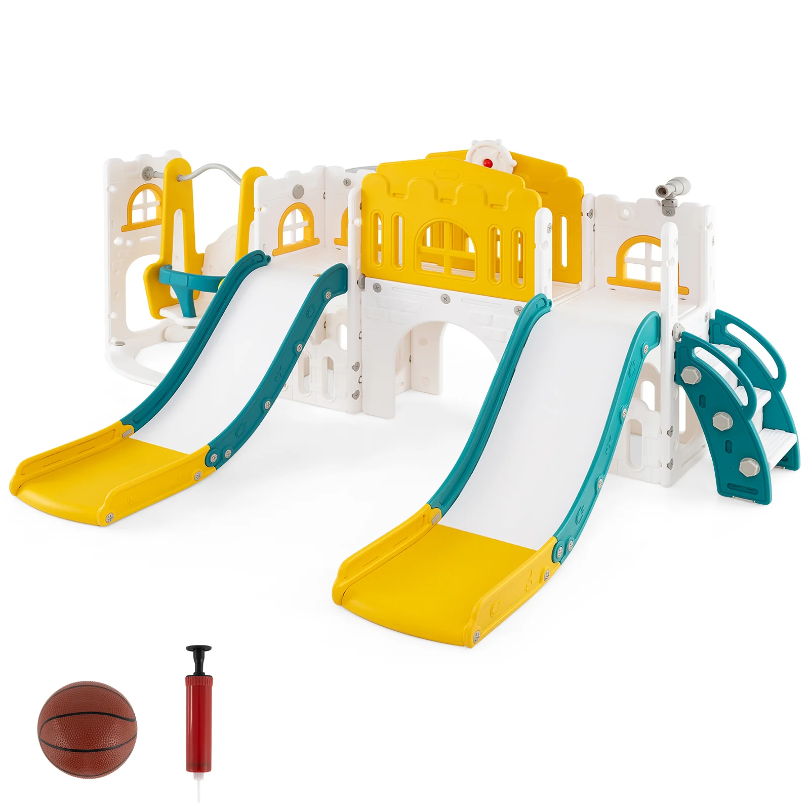 10-in-1 Toddler Slide and Swing Set with Double Slides and Tunnel - Image 2