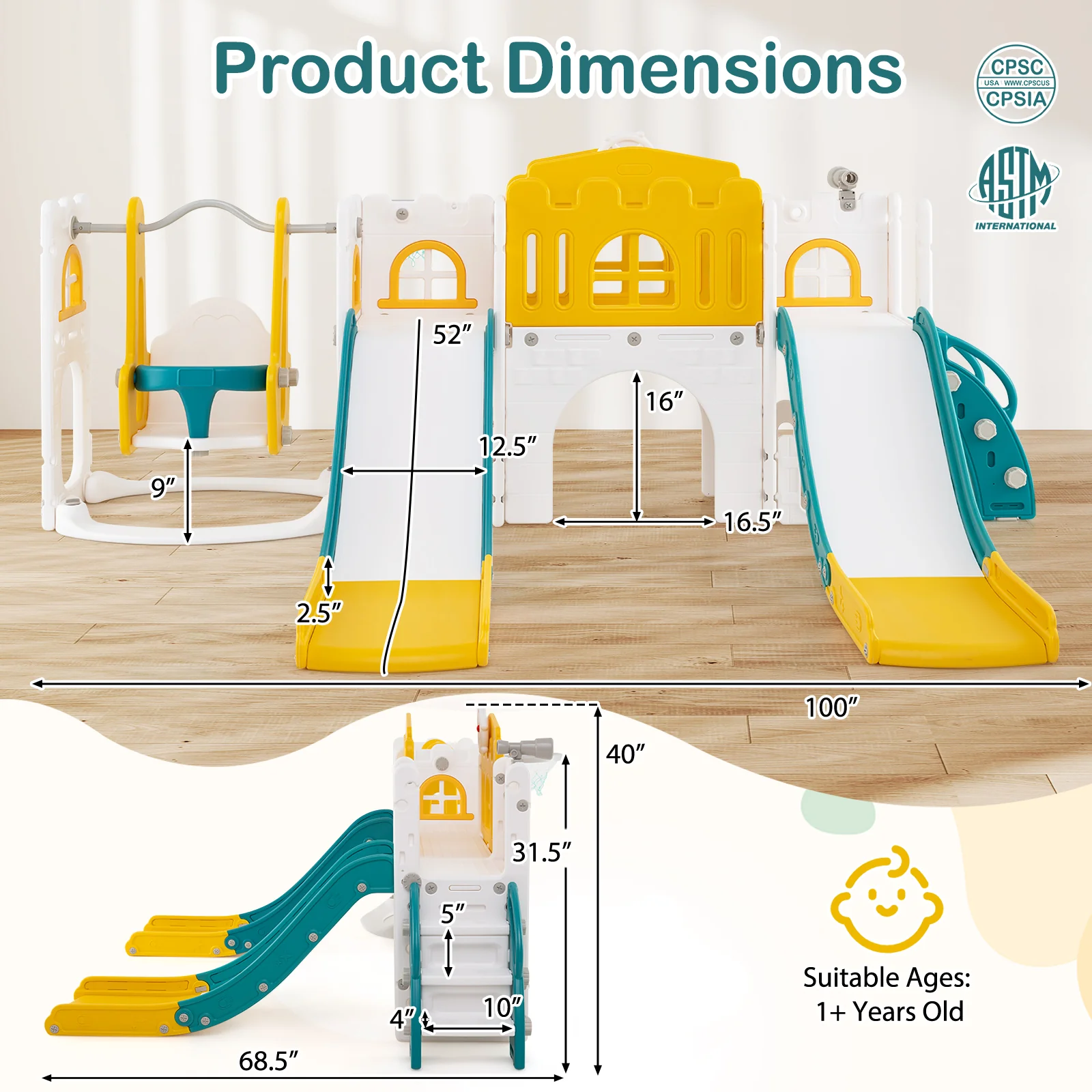 10-in-1 Toddler Slide and Swing Set with Double Slides and Tunnel - Image 4