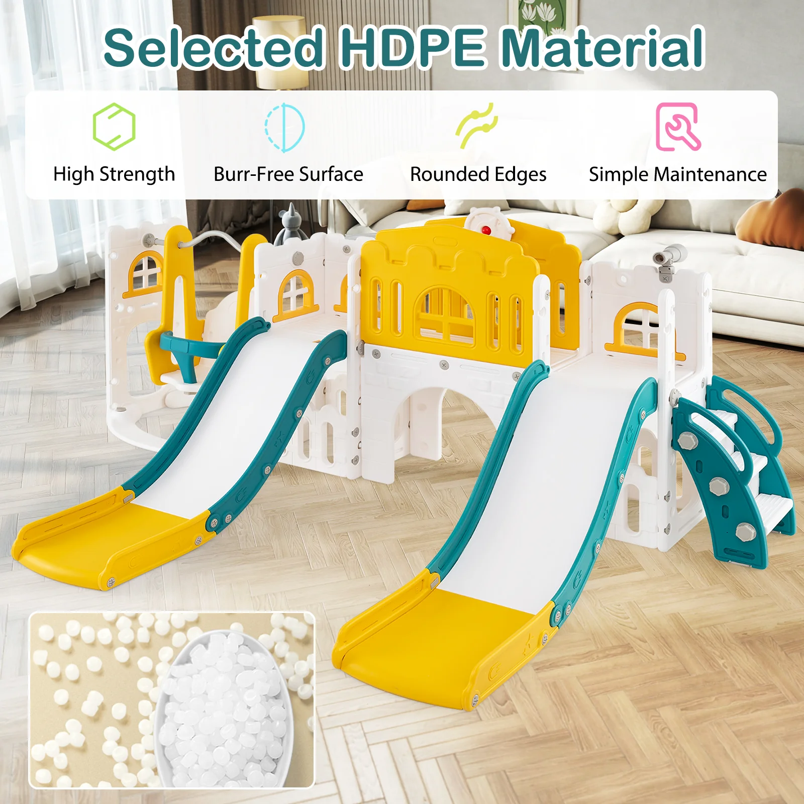 10-in-1 Toddler Slide and Swing Set with Double Slides and Tunnel - Image 5