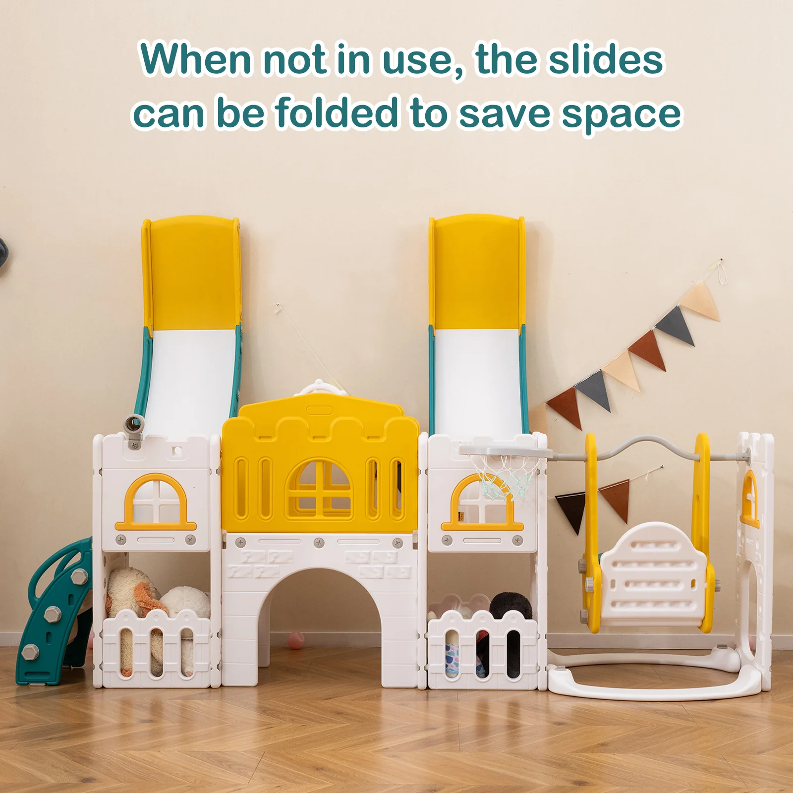 10-in-1 Toddler Slide and Swing Set with Double Slides and Tunnel - Image 7