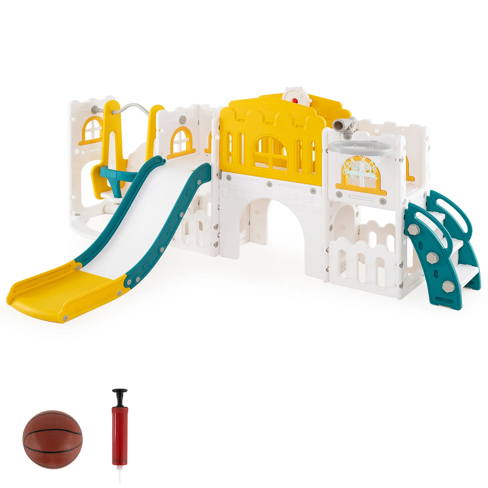 10-in-1 Toddler Swing and Slide Set Climber Playset with Basketball Hoop - Image 10