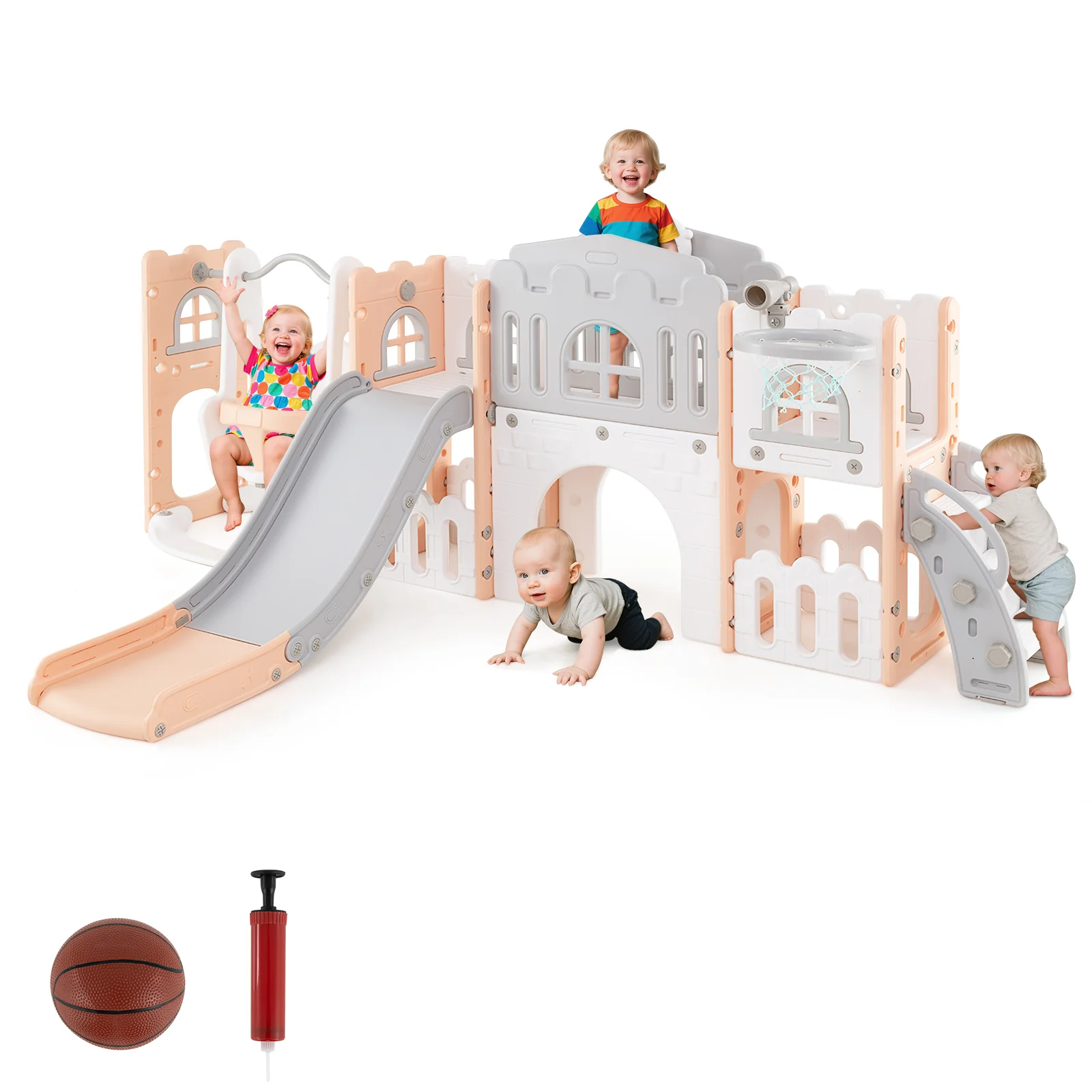 10-in-1 Toddler Swing and Slide Set Climber Playset with Basketball Hoop - Image 3