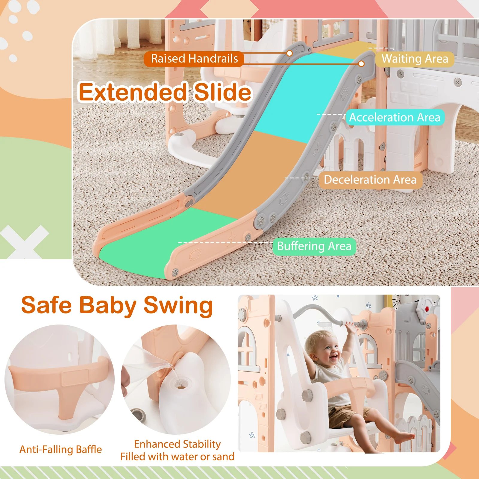 10-in-1 Toddler Swing and Slide Set Climber Playset with Basketball Hoop - Image 7