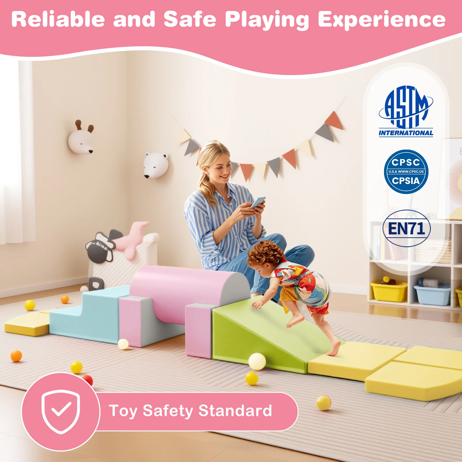 10-Piece Foam Climbing Toys for Toddlers Soft Foam PU Leather Building Blocks - Image 13