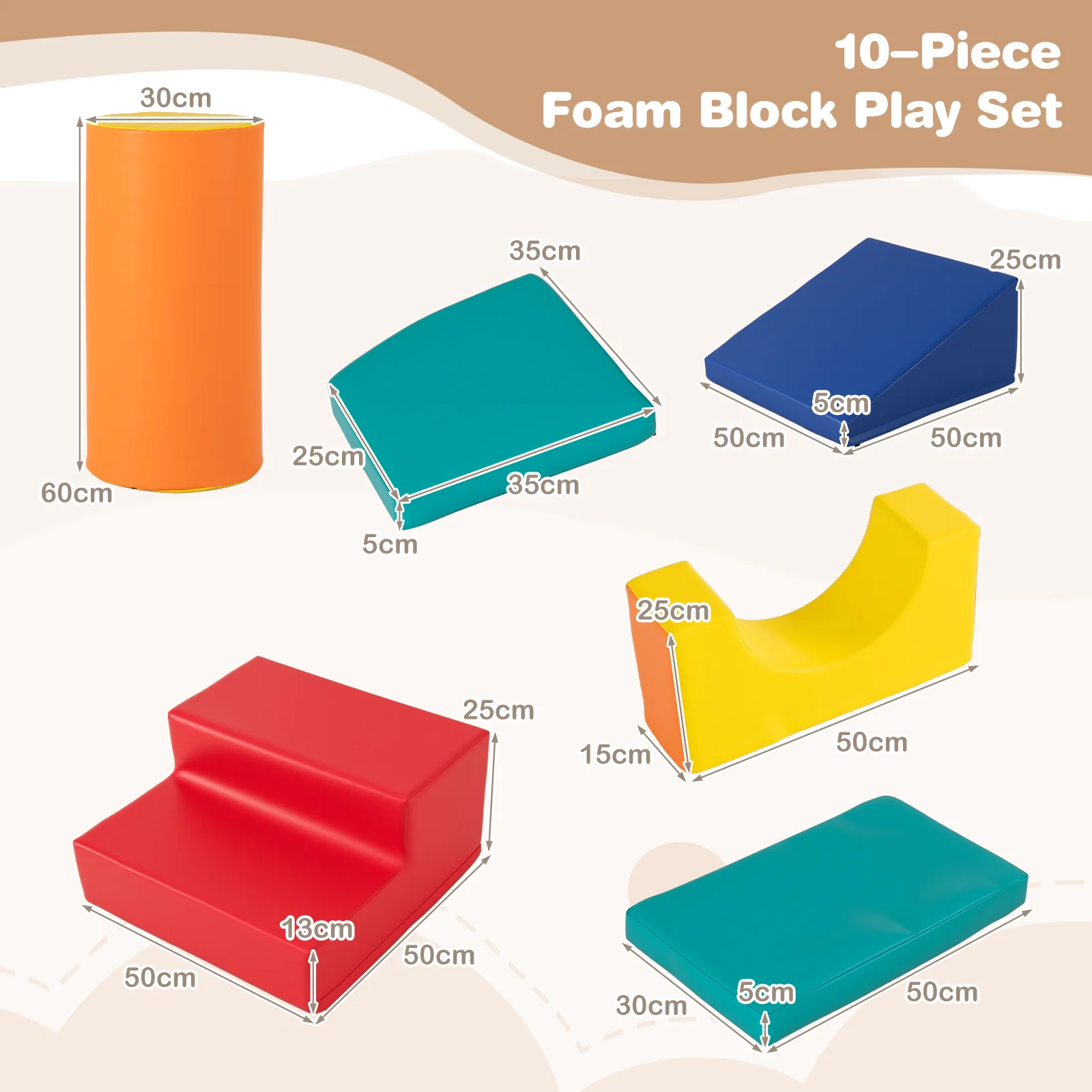 10-Piece Foam Climbing Toys for Toddlers Soft Foam PU Leather Building Blocks - Image 4