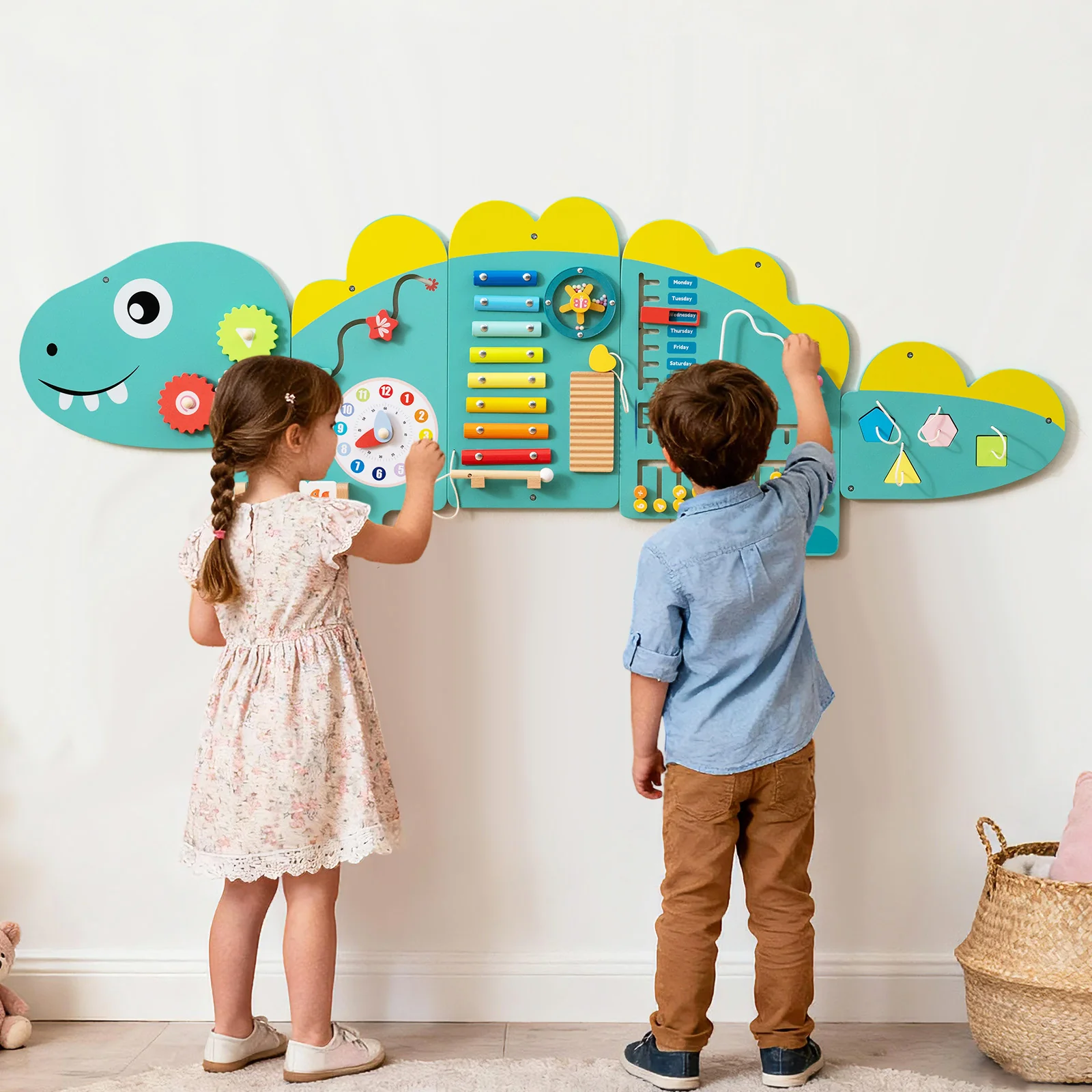 11-in-1 Dinosaur Activity Wall Busy Board Panels for Toddlers Education and Early Development
