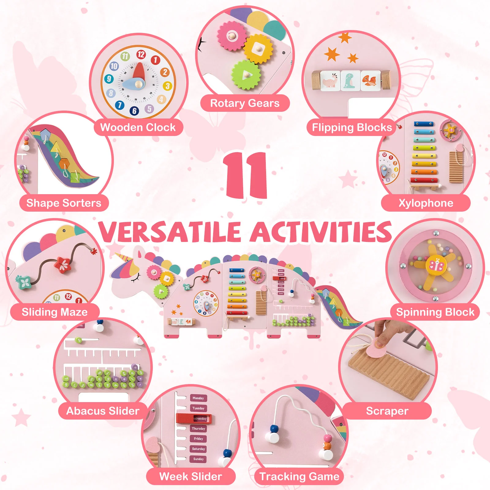 11-in-1 Dinosaur Activity Wall Busy Board Panels for Toddlers Education and Early Development - Image 15