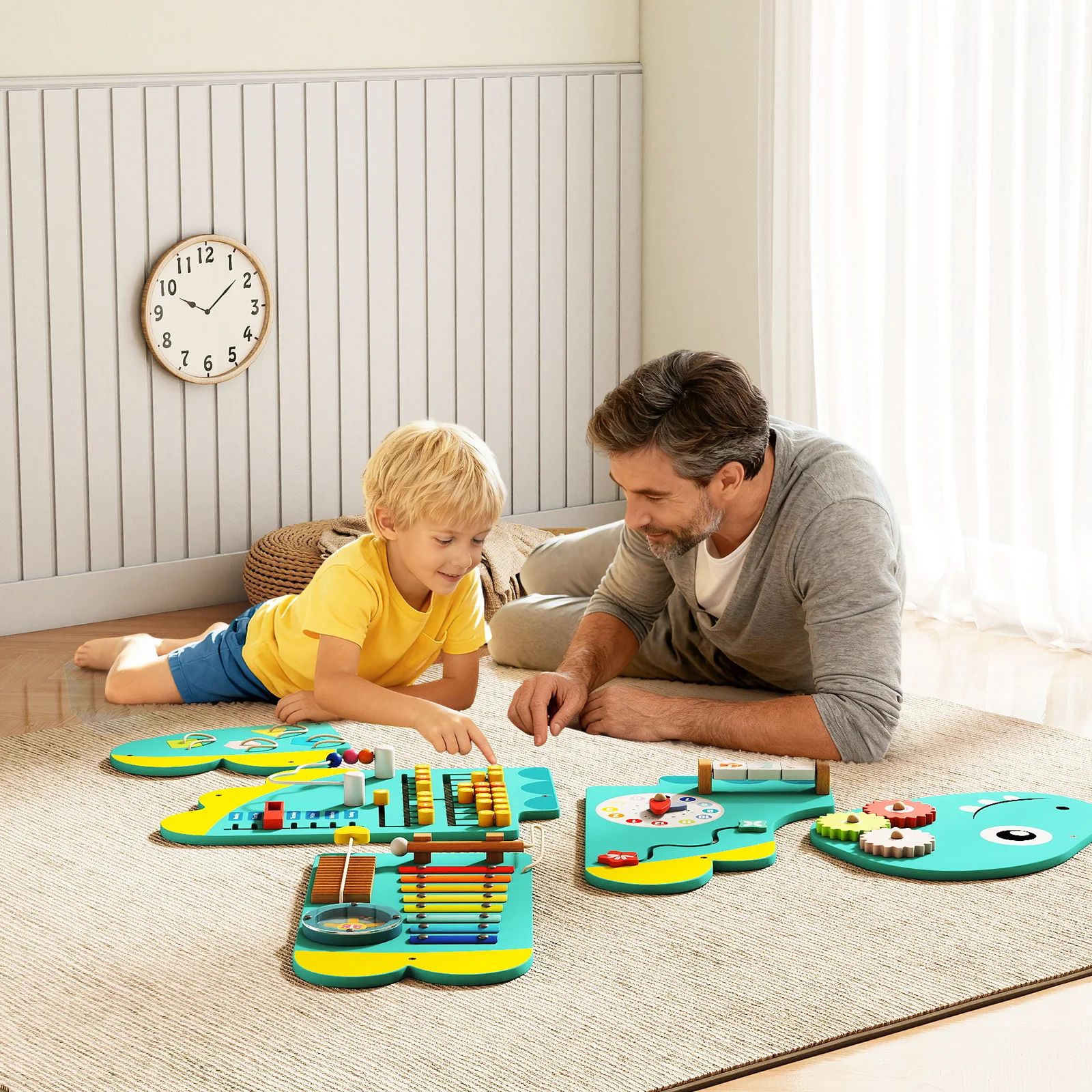 11-in-1 Dinosaur Activity Wall Busy Board Panels for Toddlers Education and Early Development - Image 2