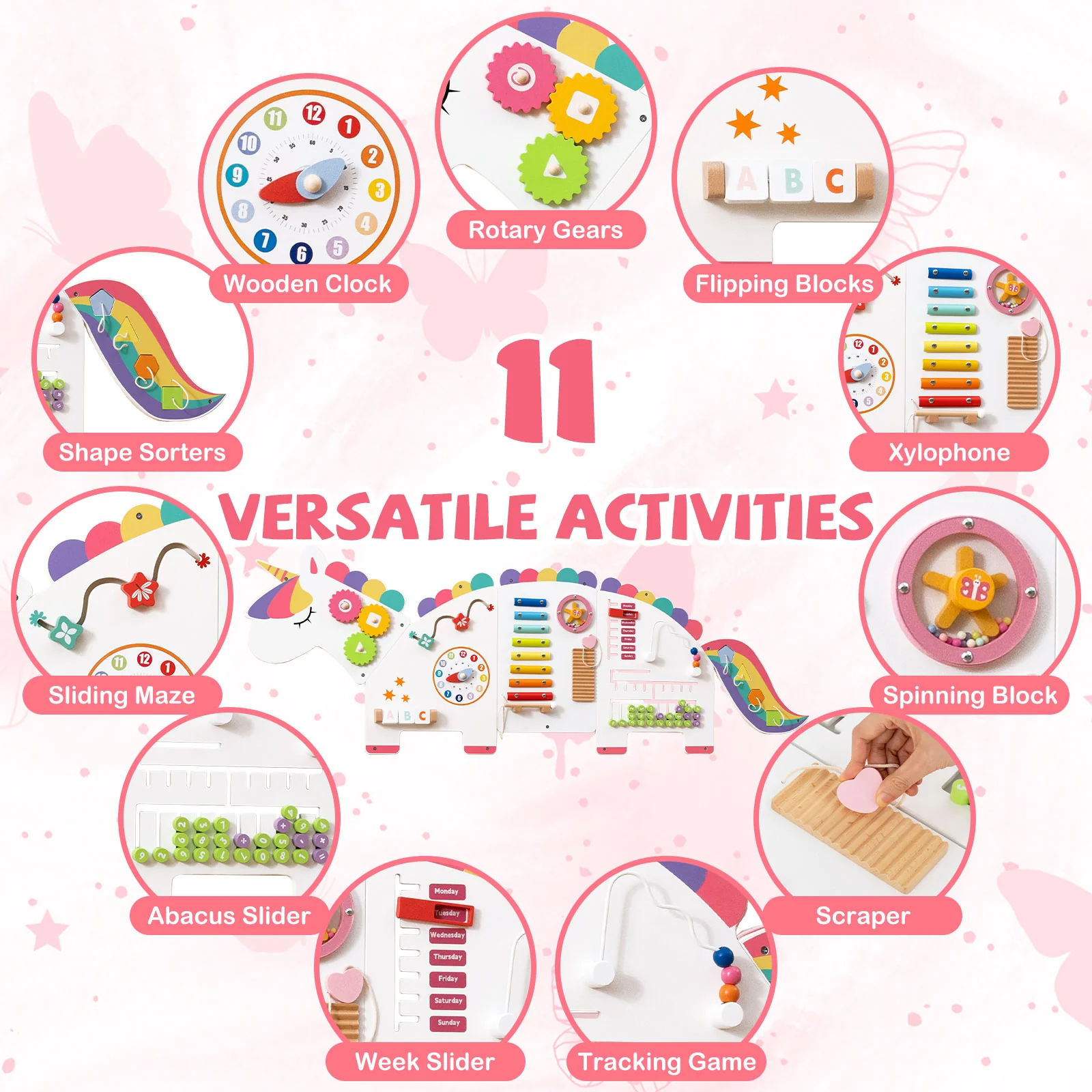 11-in-1 Dinosaur Activity Wall Busy Board Panels for Toddlers Education and Early Development - Image 23
