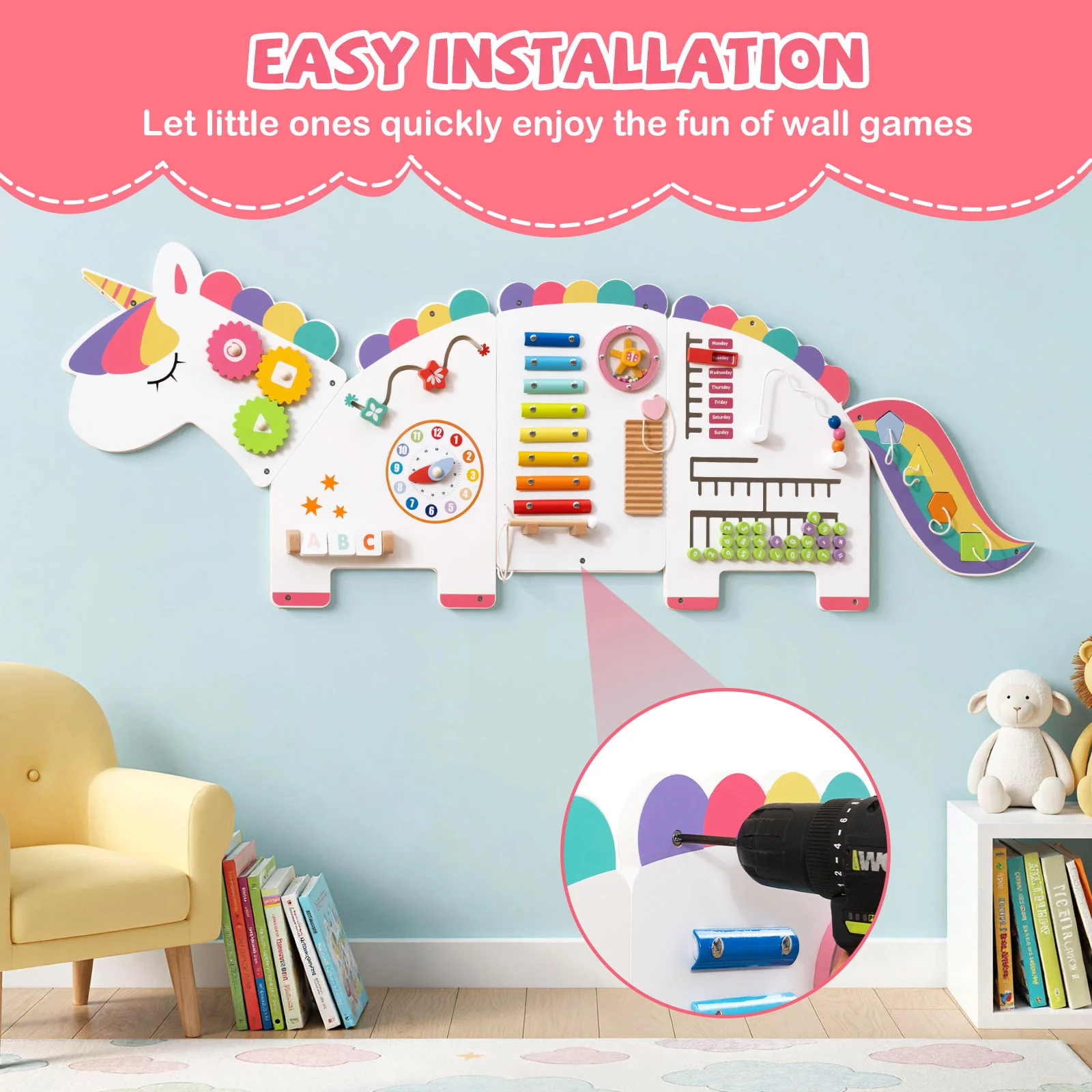 11-in-1 Dinosaur Activity Wall Busy Board Panels for Toddlers Education and Early Development - Image 24