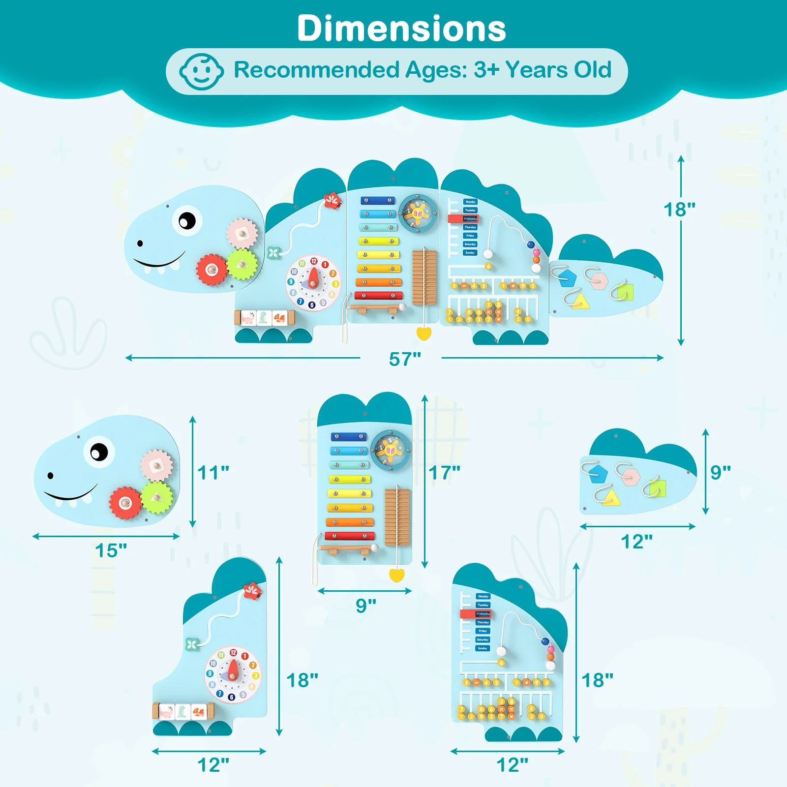 11-in-1 Dinosaur Activity Wall Busy Board Panels for Toddlers Education and Early Development - Image 29
