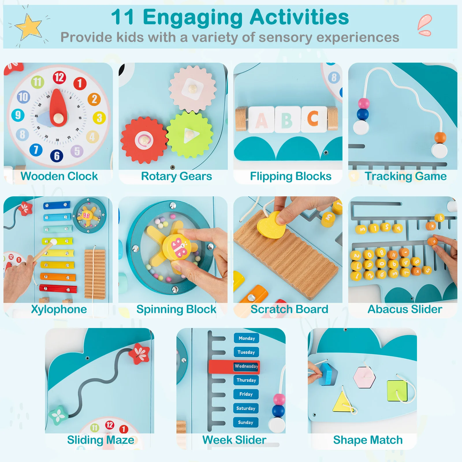 11-in-1 Dinosaur Activity Wall Busy Board Panels for Toddlers Education and Early Development - Image 30