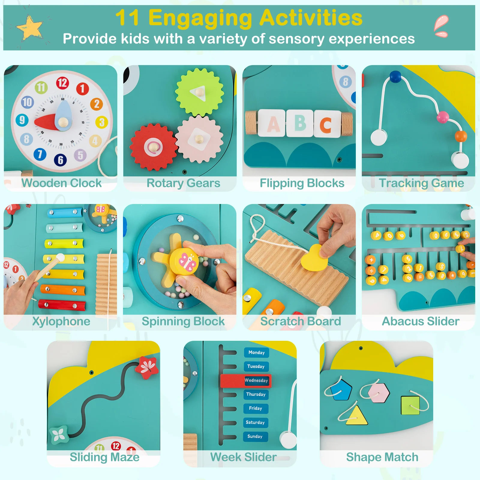 11-in-1 Dinosaur Activity Wall Busy Board Panels for Toddlers Education and Early Development - Image 6