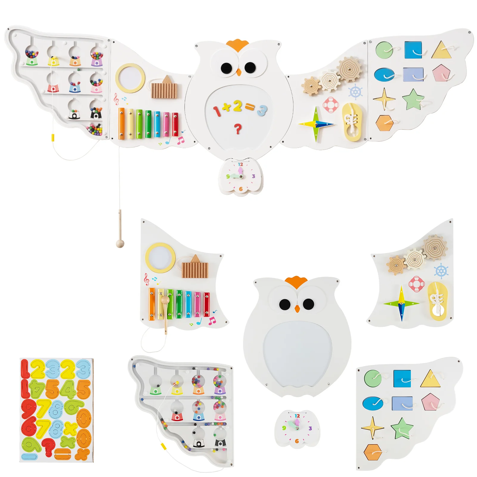 11-in-1 Toddler Learning Activity Center Owl Activity Wall Busy Board Panels for 3+ Years Old - Image 4