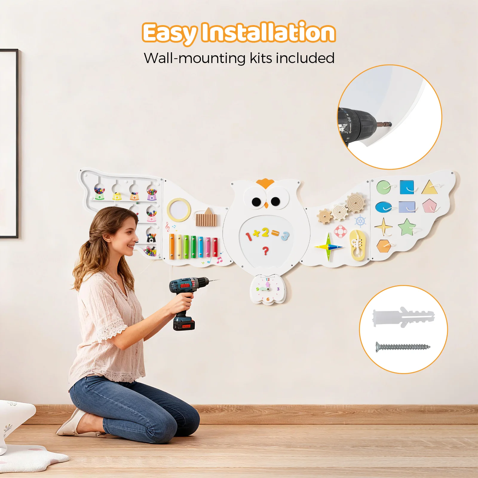 11-in-1 Toddler Learning Activity Center Owl Activity Wall Busy Board Panels for 3+ Years Old - Image 8