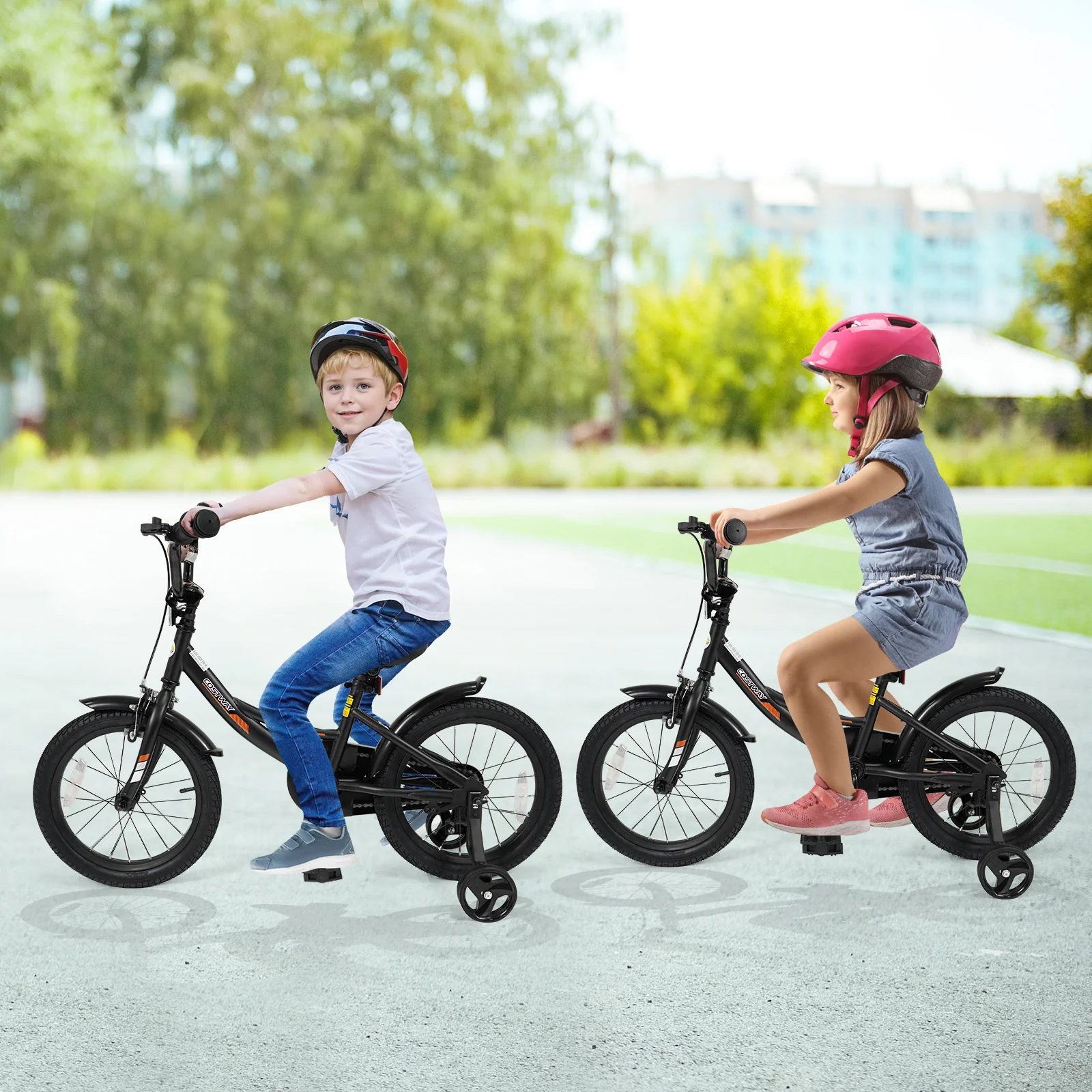 12/14/16/18 Inches Kids Bike with Removable Training Wheels and Adjustable Seatfor 3-8 Years Old Black - Image 10