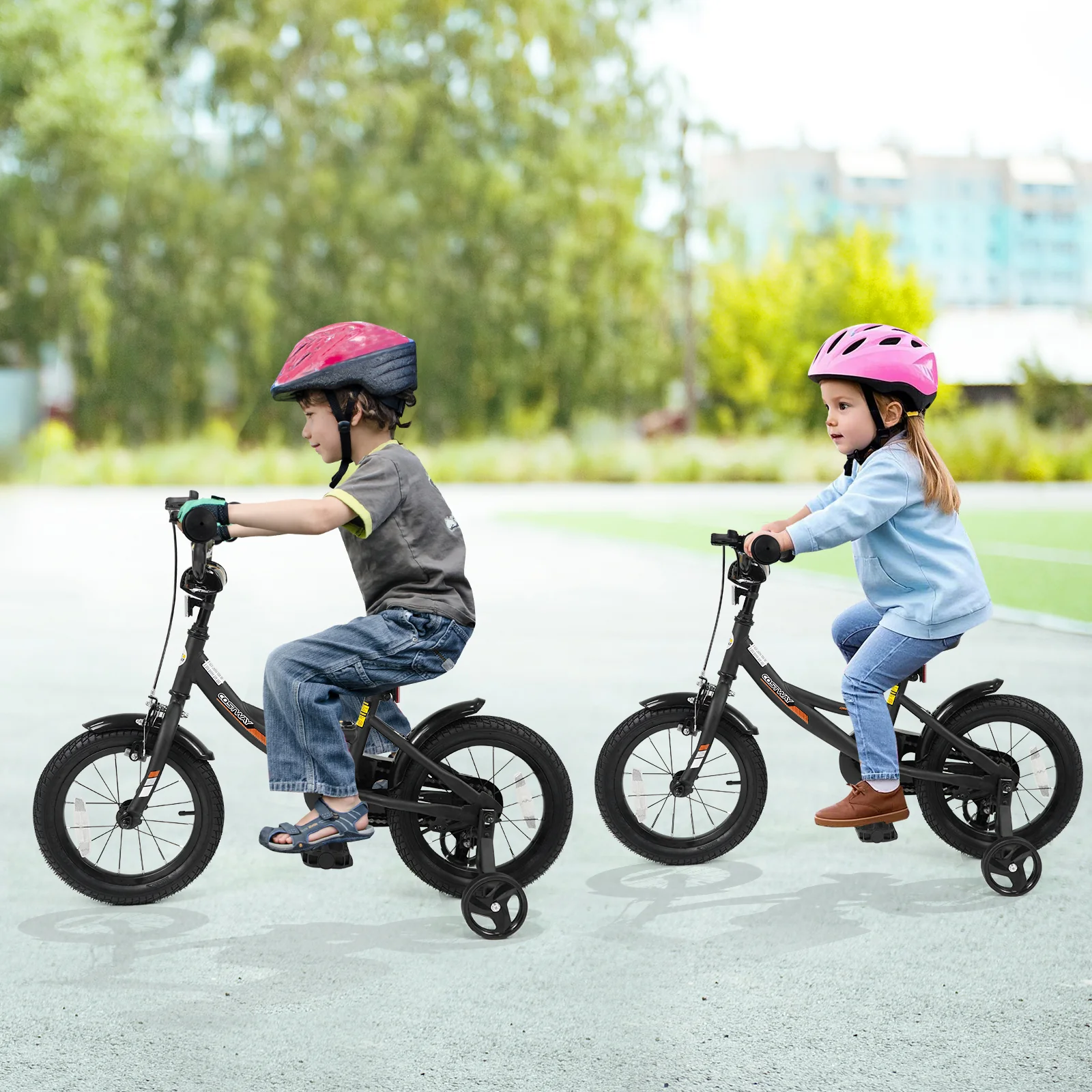 12/14/16/18 Inches Kids Bike with Removable Training Wheels and Adjustable Seatfor 3-8 Years Old Black - Image 2
