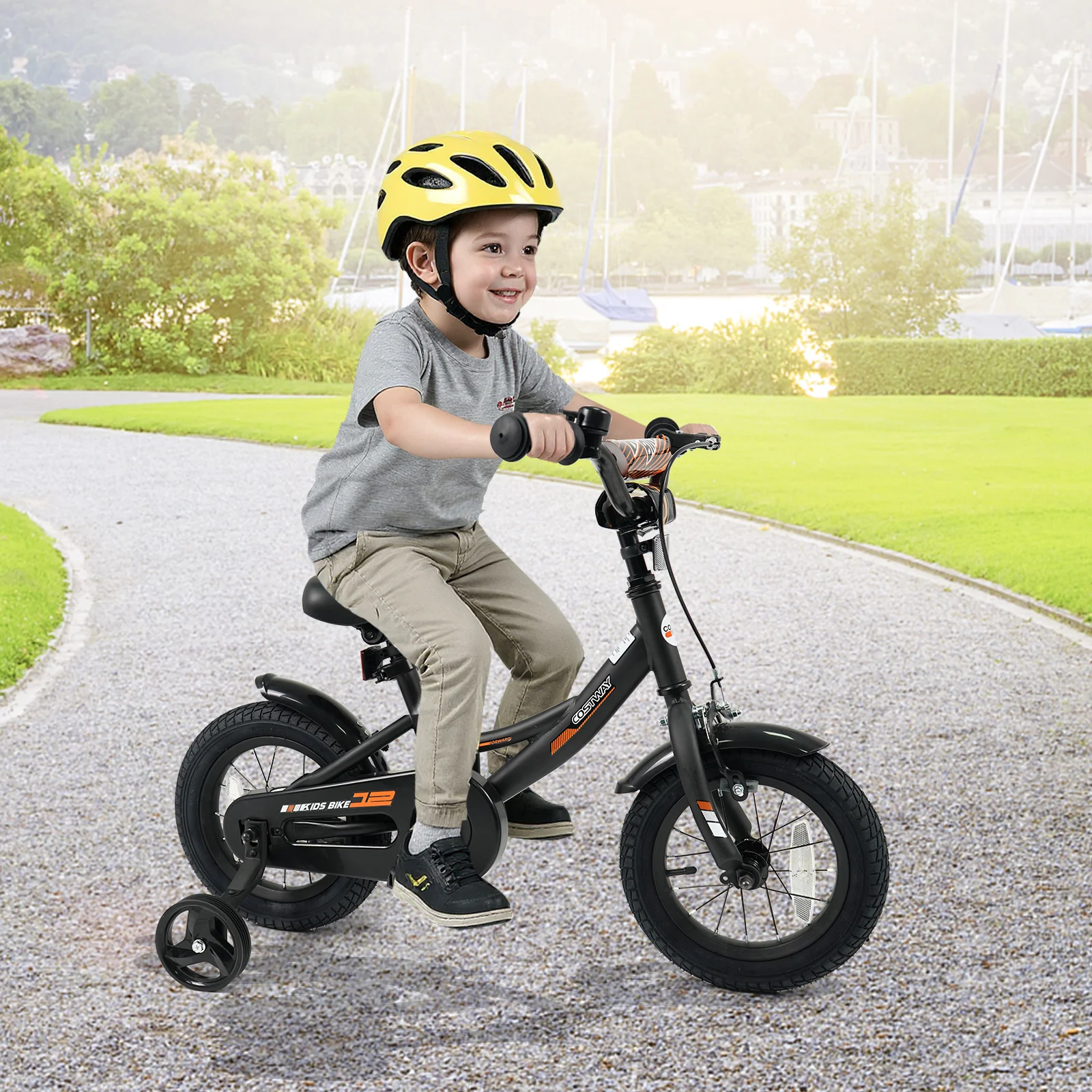 12/14/16/18 Inches Kids Bike with Removable Training Wheels and Adjustable Seatfor 3-8 Years Old Black - Image 25