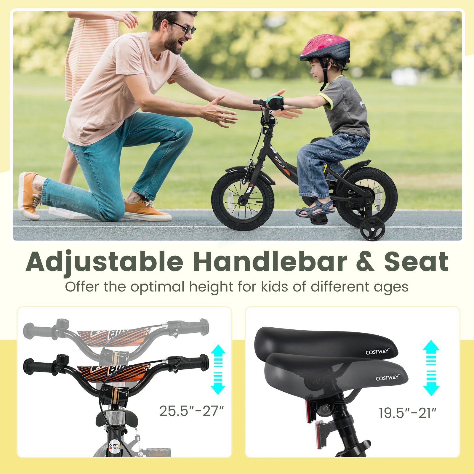 12/14/16/18 Inches Kids Bike with Removable Training Wheels and Adjustable Seatfor 3-8 Years Old Black - Image 30