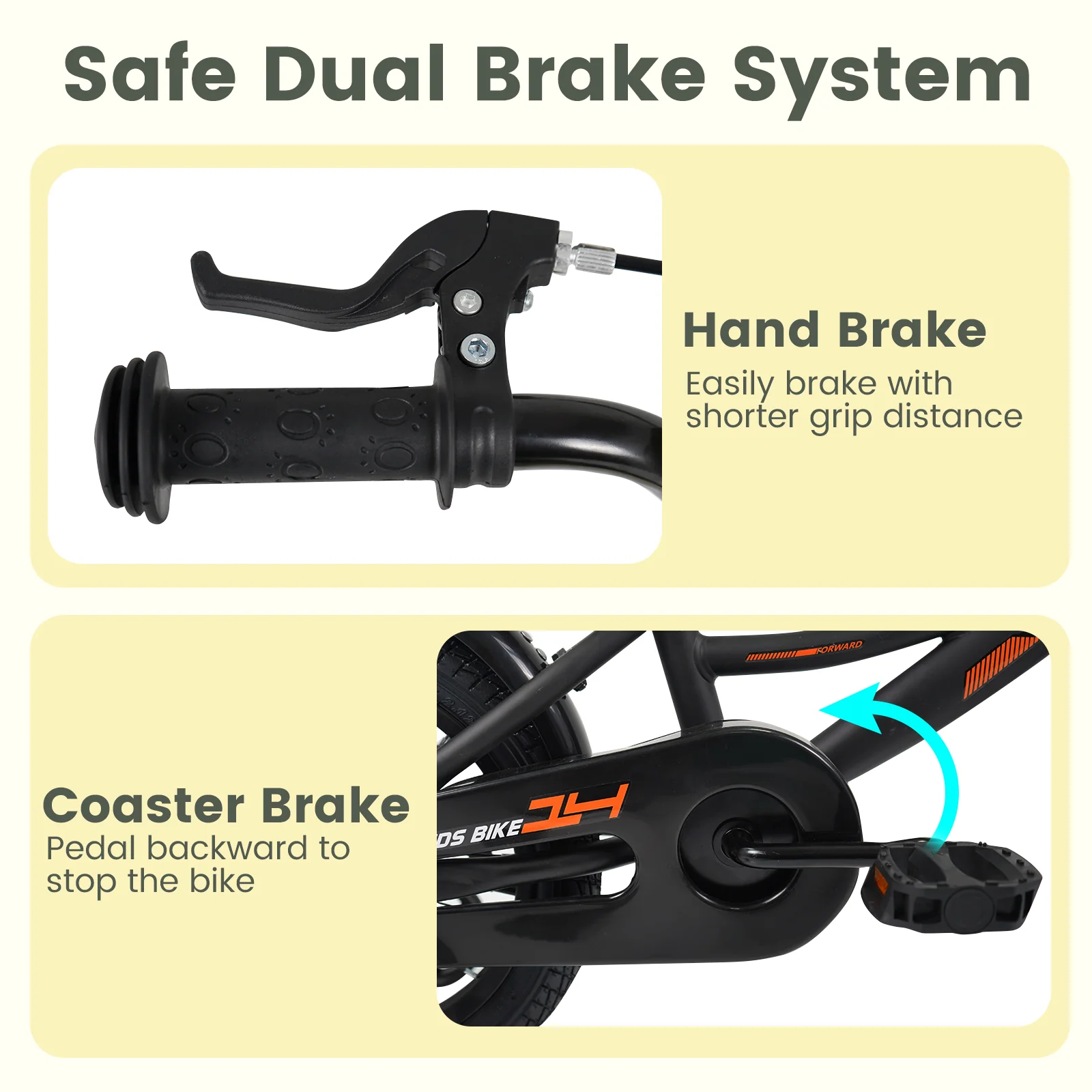 12/14/16/18 Inches Kids Bike with Removable Training Wheels and Adjustable Seatfor 3-8 Years Old Black - Image 5