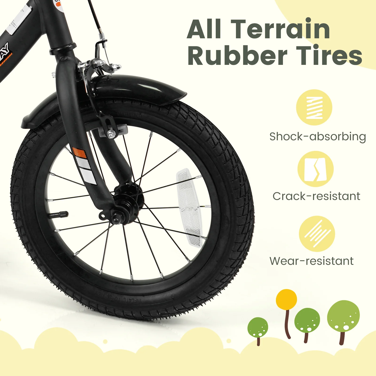 12/14/16/18 Inches Kids Bike with Removable Training Wheels and Adjustable Seatfor 3-8 Years Old Black - Image 8