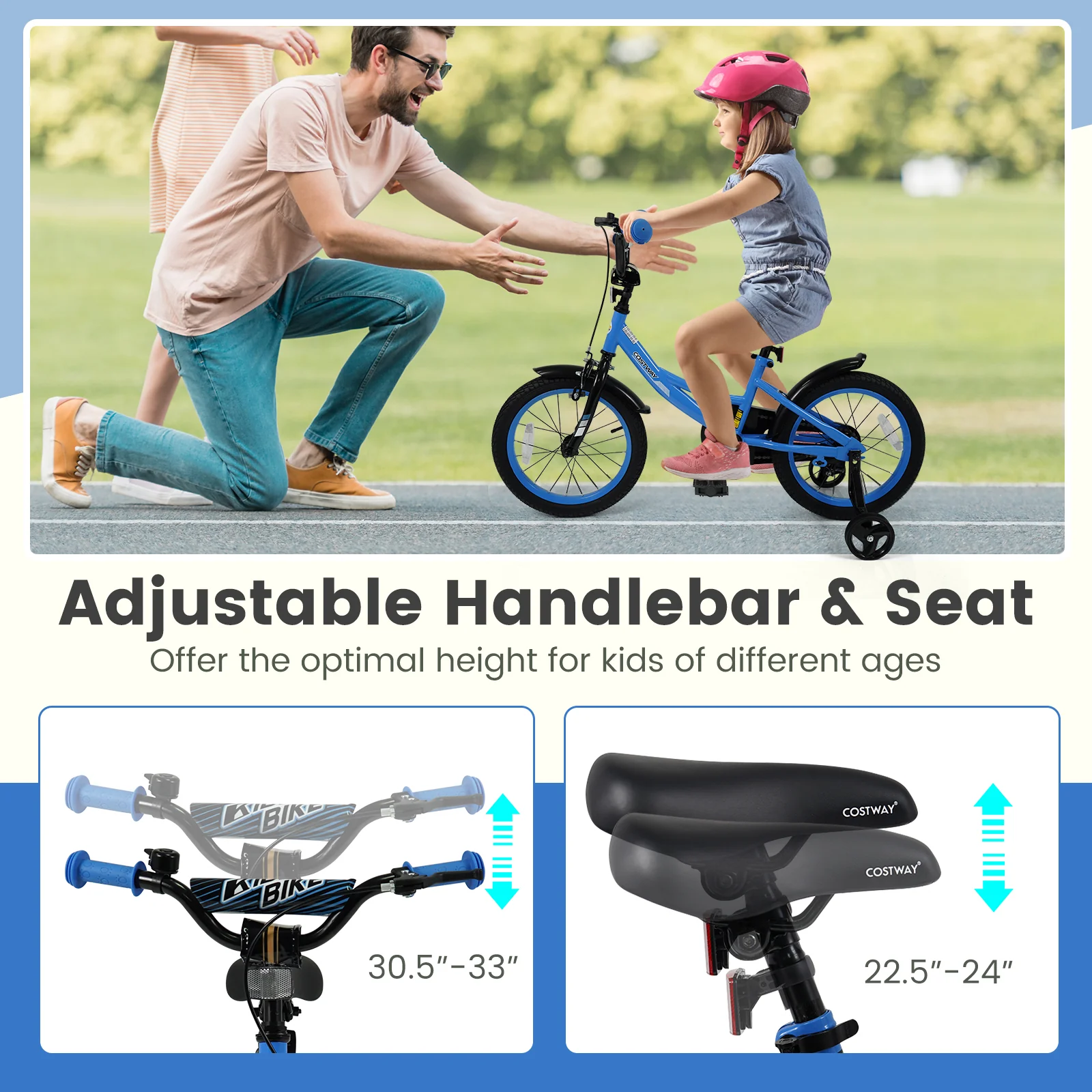 12/14/16/18 Inches Kids Bike with Removable Training Wheels and Adjustable Seatfor 3-8 Years Old Navy - Image 14