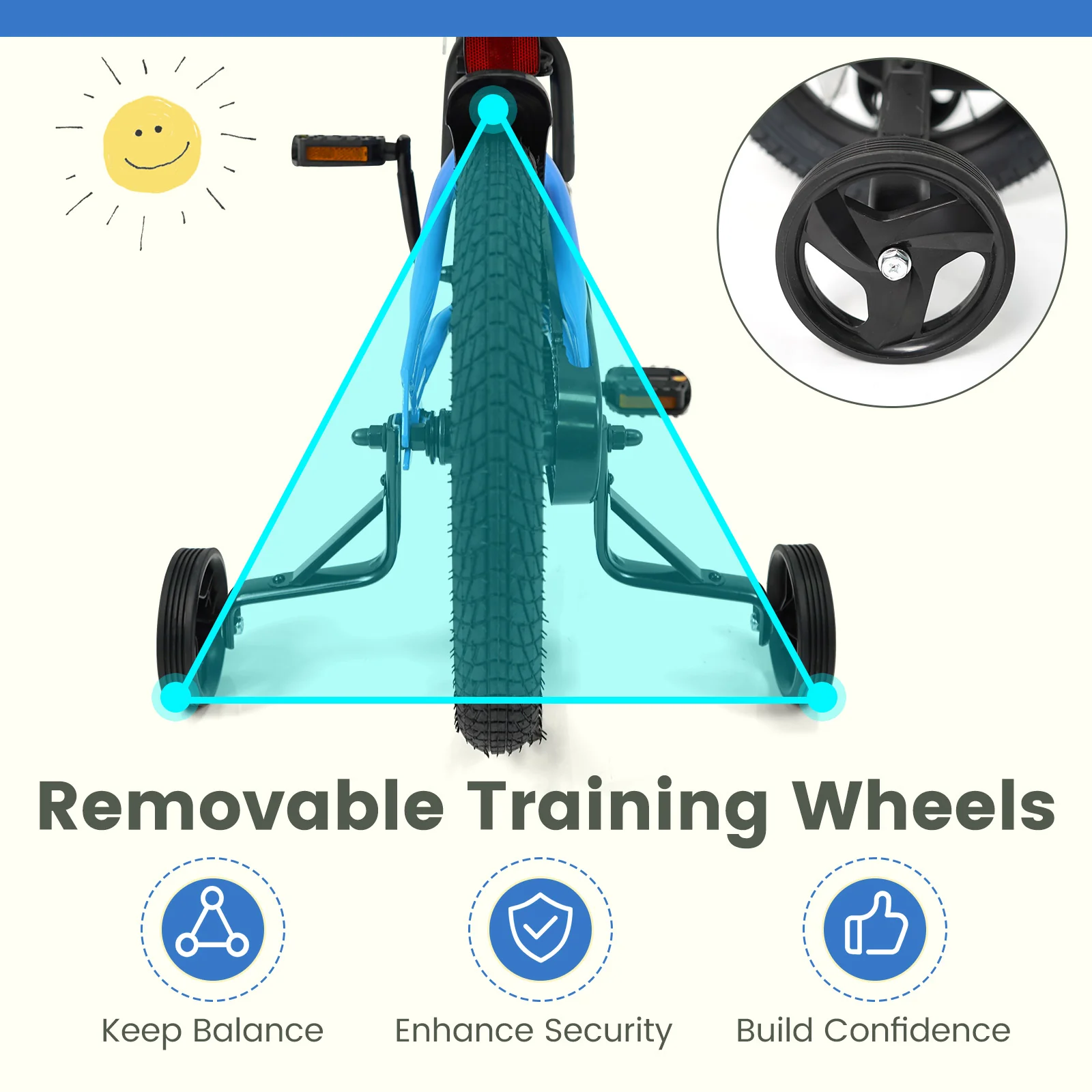 12/14/16/18 Inches Kids Bike with Removable Training Wheels and Adjustable Seatfor 3-8 Years Old Navy - Image 15