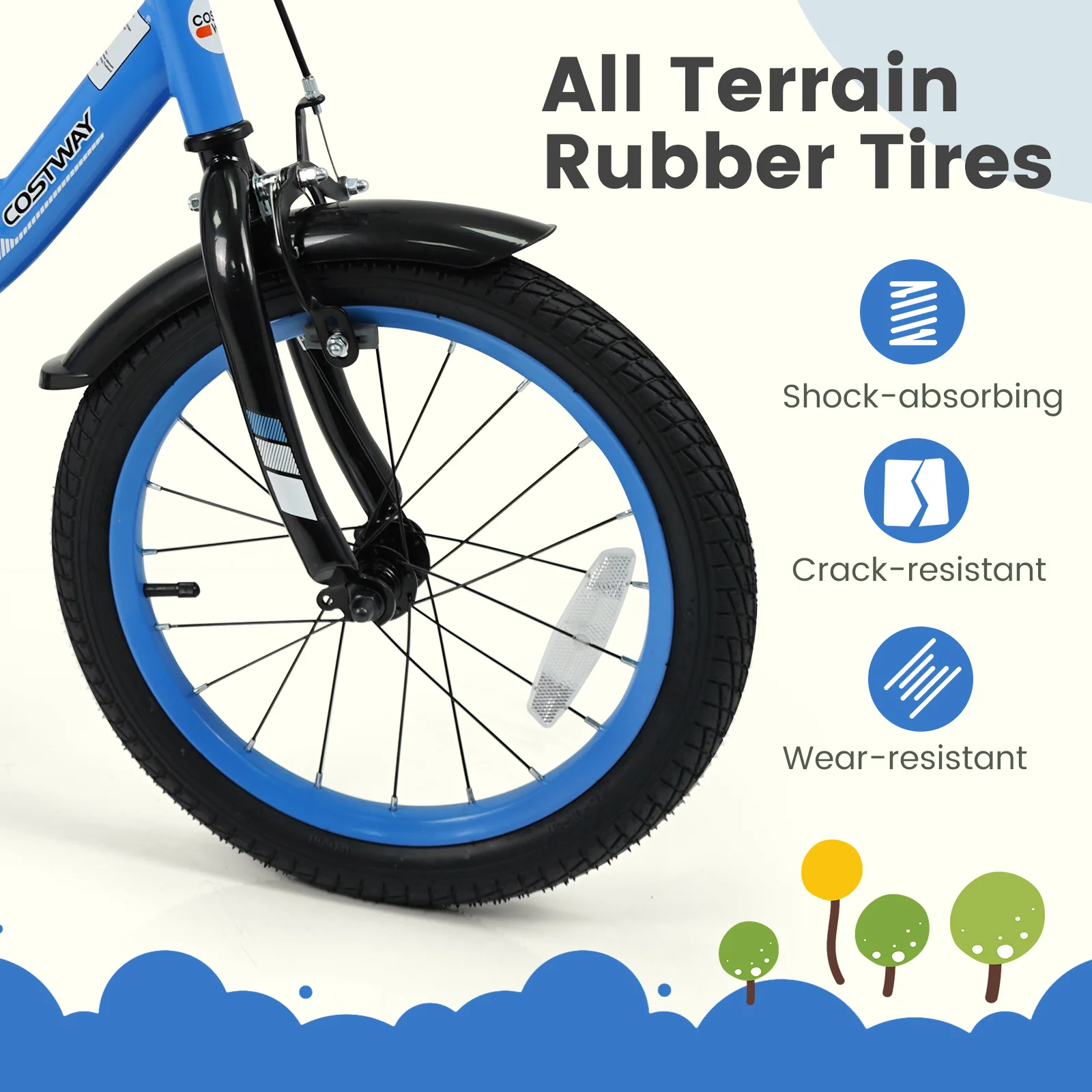 12/14/16/18 Inches Kids Bike with Removable Training Wheels and Adjustable Seatfor 3-8 Years Old Navy - Image 16