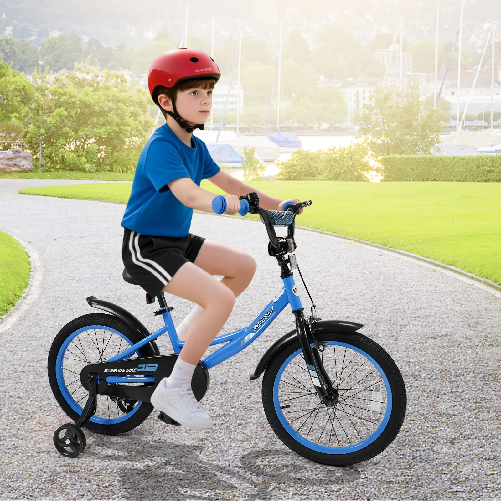 12/14/16/18 Inches Kids Bike with Removable Training Wheels and Adjustable Seatfor 3-8 Years Old Navy - Image 17