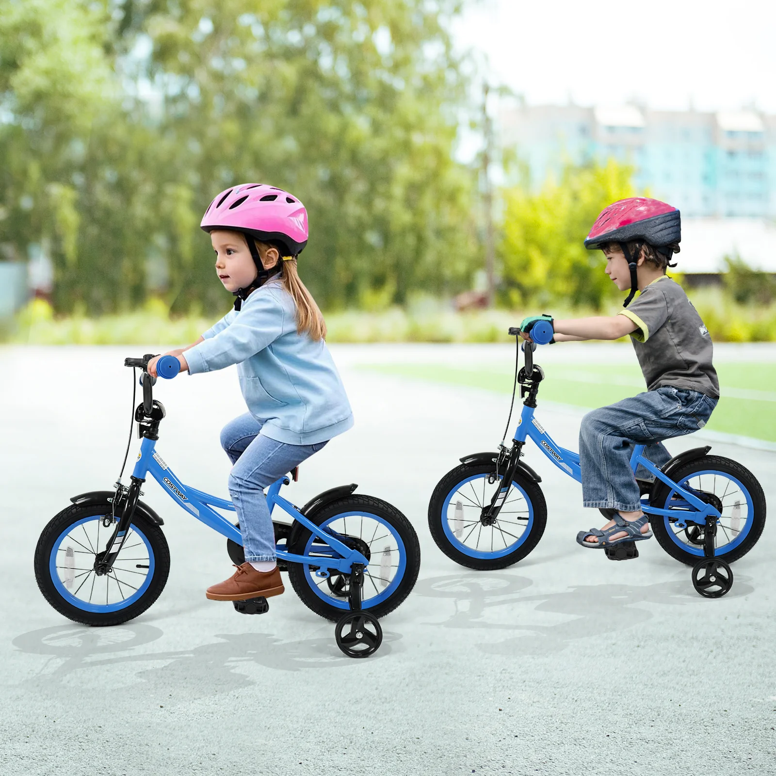 12/14/16/18 Inches Kids Bike with Removable Training Wheels and Adjustable Seatfor 3-8 Years Old Navy - Image 2