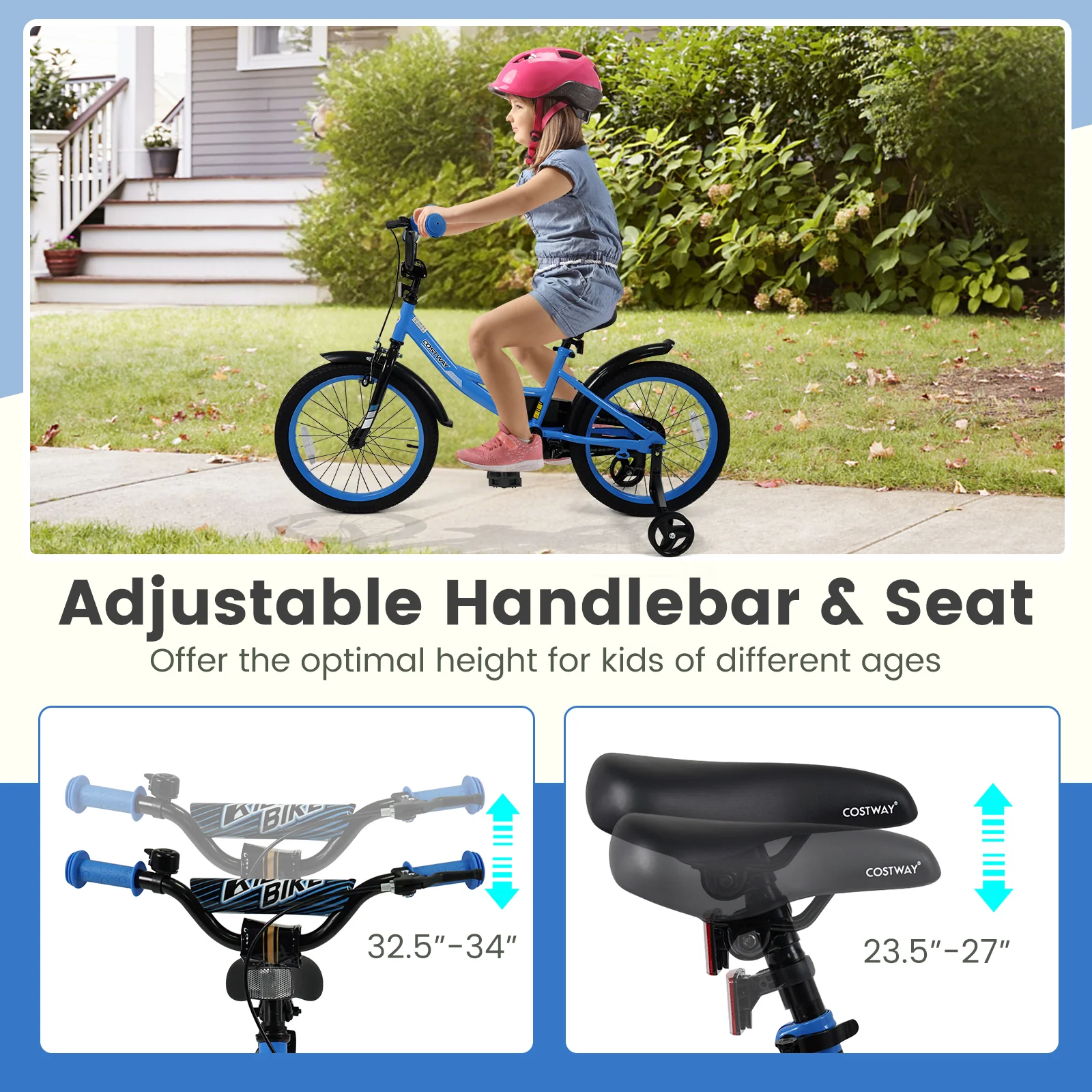 12/14/16/18 Inches Kids Bike with Removable Training Wheels and Adjustable Seatfor 3-8 Years Old Navy - Image 22