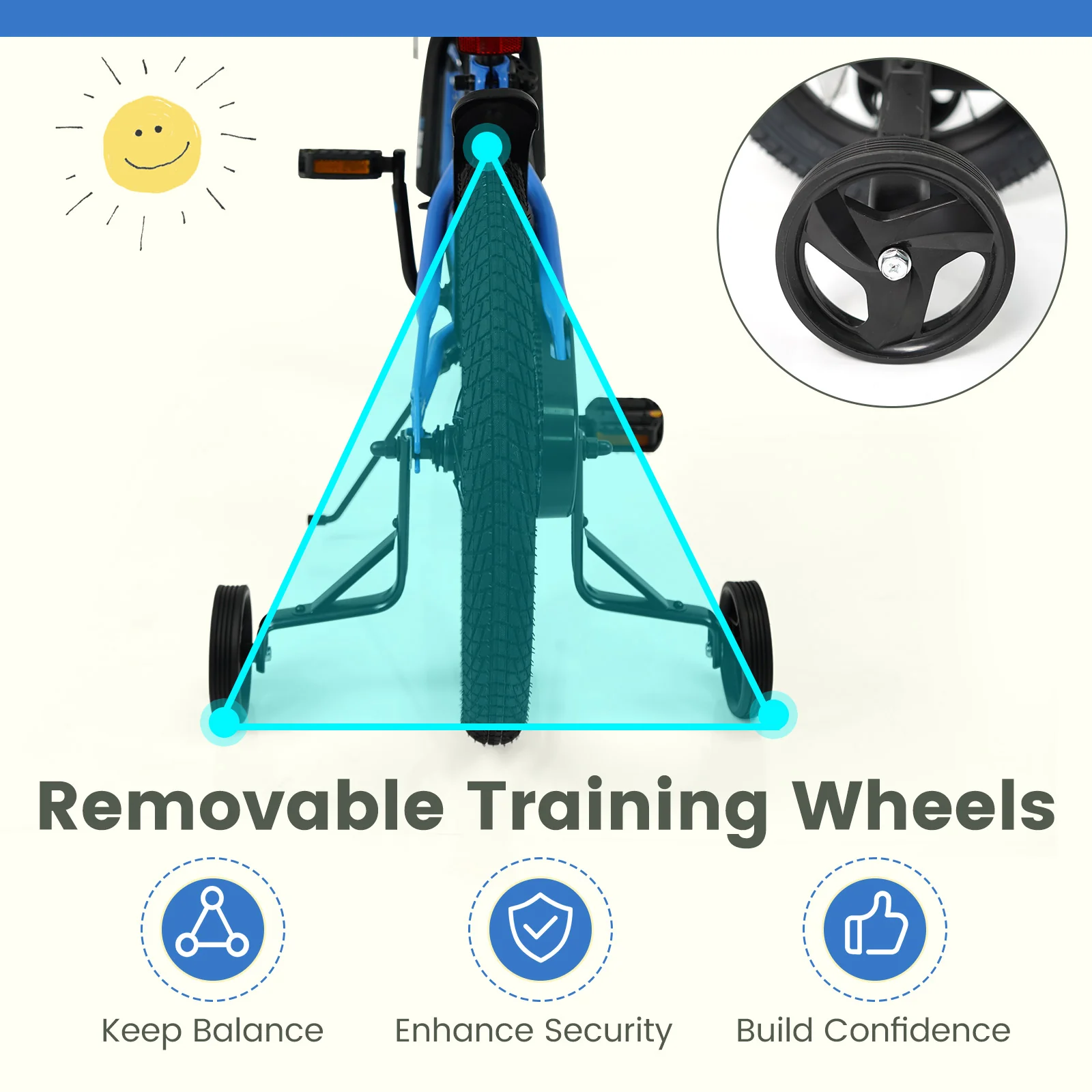 12/14/16/18 Inches Kids Bike with Removable Training Wheels and Adjustable Seatfor 3-8 Years Old Navy - Image 23