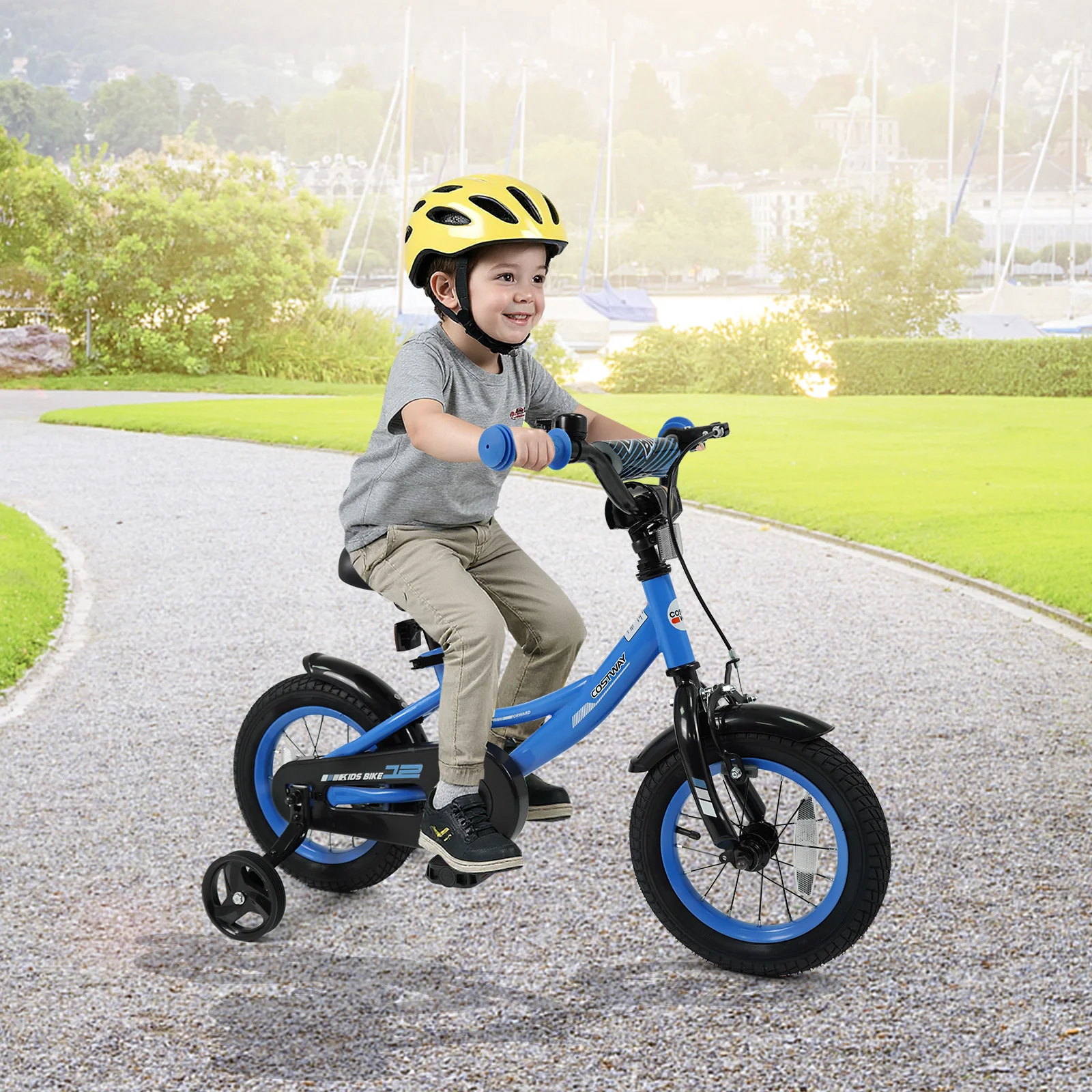 12/14/16/18 Inches Kids Bike with Removable Training Wheels and Adjustable Seatfor 3-8 Years Old Navy - Image 25