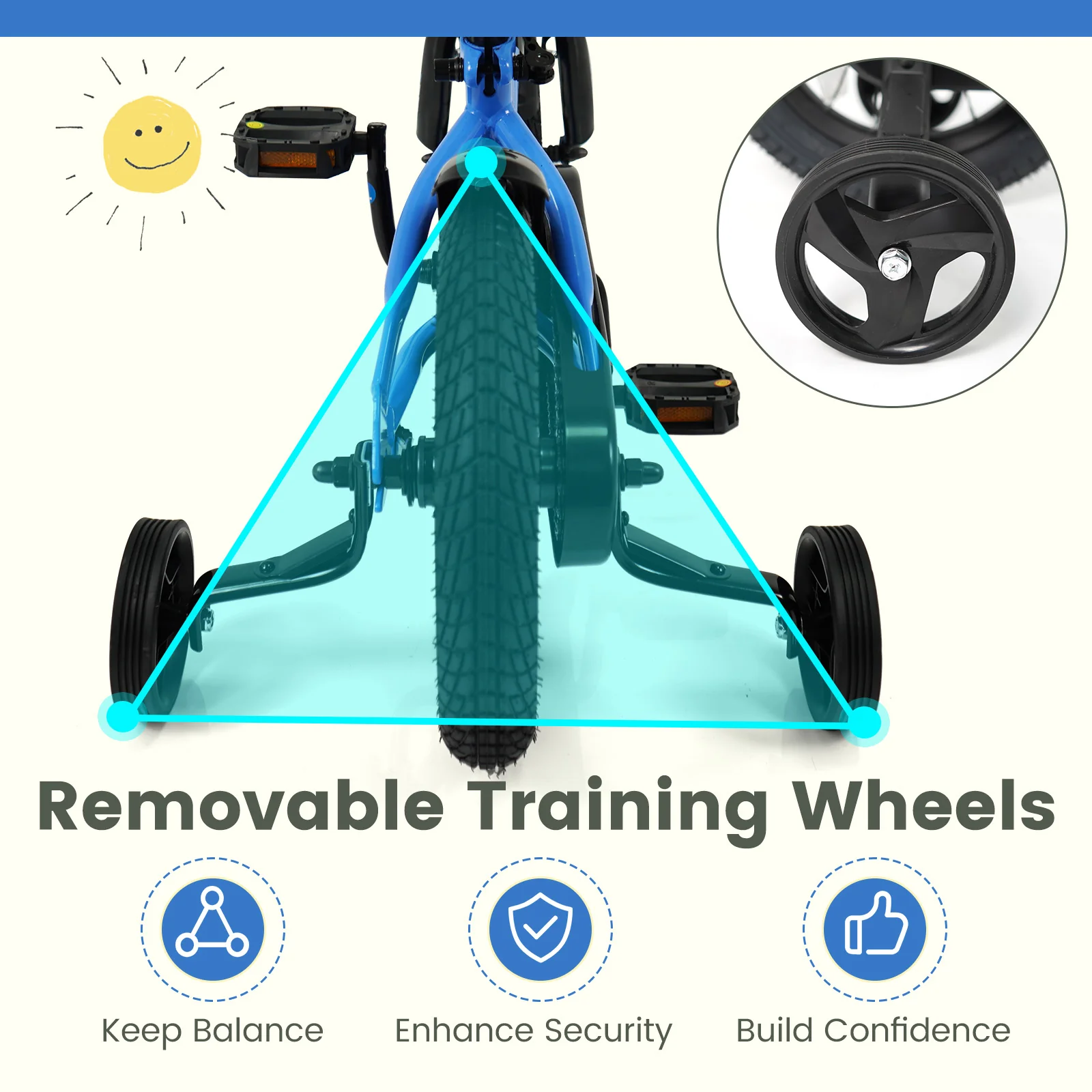 12/14/16/18 Inches Kids Bike with Removable Training Wheels and Adjustable Seatfor 3-8 Years Old Navy - Image 31