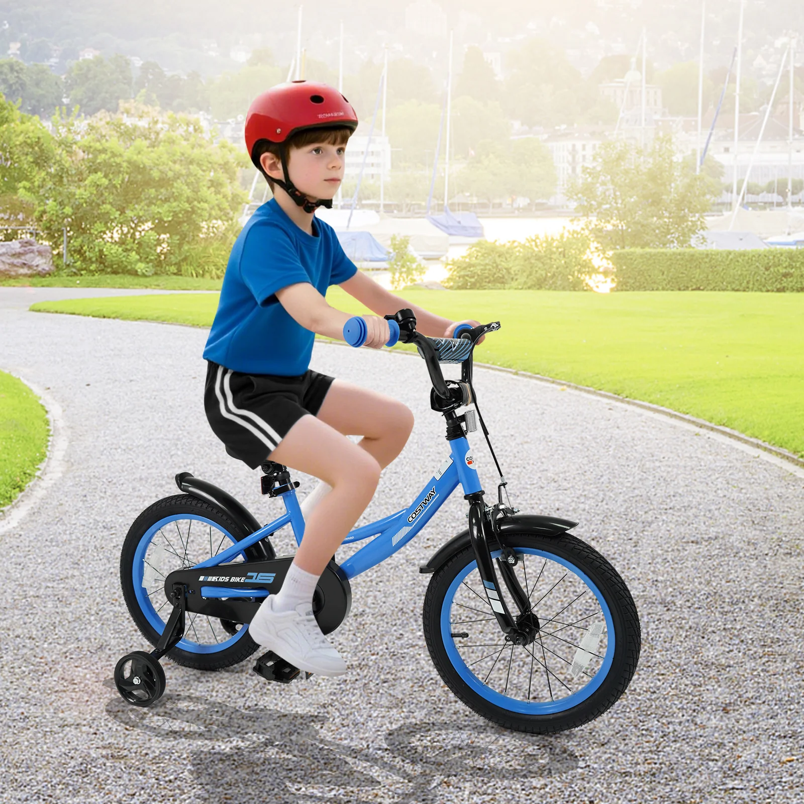 12/14/16/18 Inches Kids Bike with Removable Training Wheels and Adjustable Seatfor 3-8 Years Old Navy - Image 9