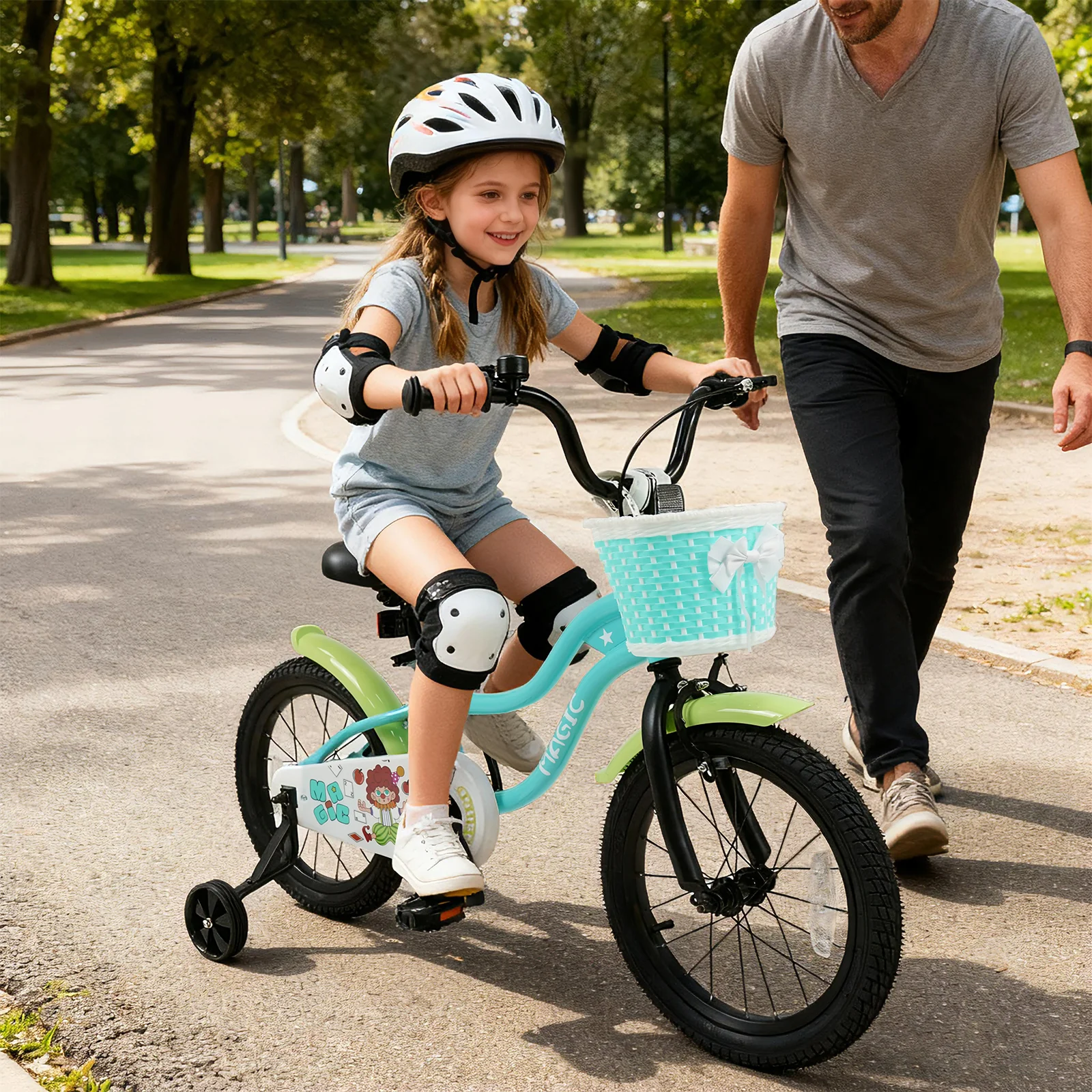 12/14/16 Inch Kids Bike with Training Wheels and Basket Green Color - Image 10
