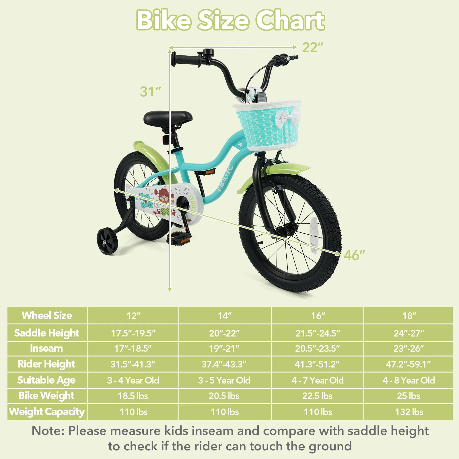 12/14/16 Inch Kids Bike with Training Wheels and Basket Green Color - Image 12